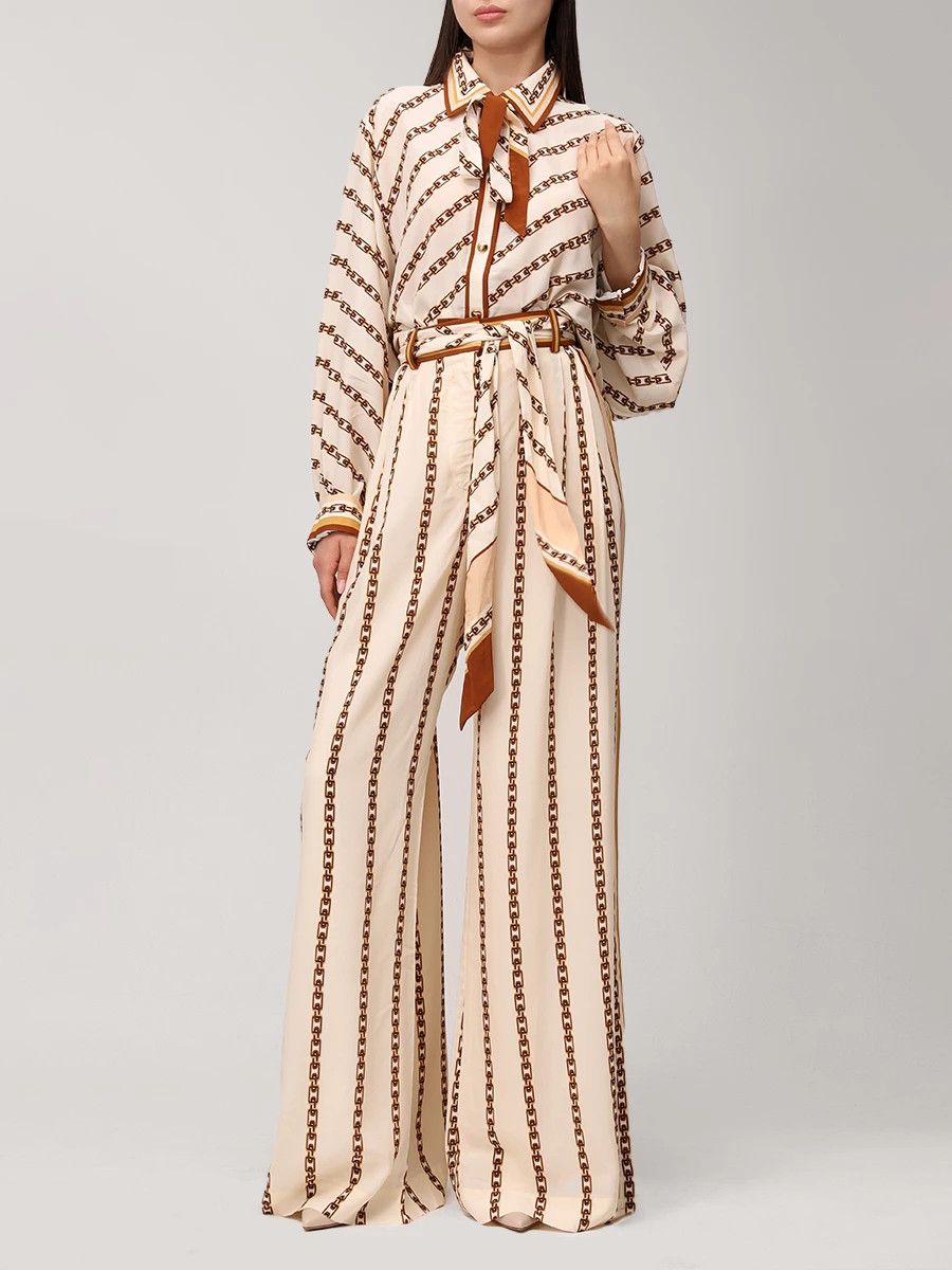 Zimmermann oc11z0226 Viscose and Silk Trousers In Cream/Brown Size 27" / US 4 / IT 40 - 2 Thumbnail