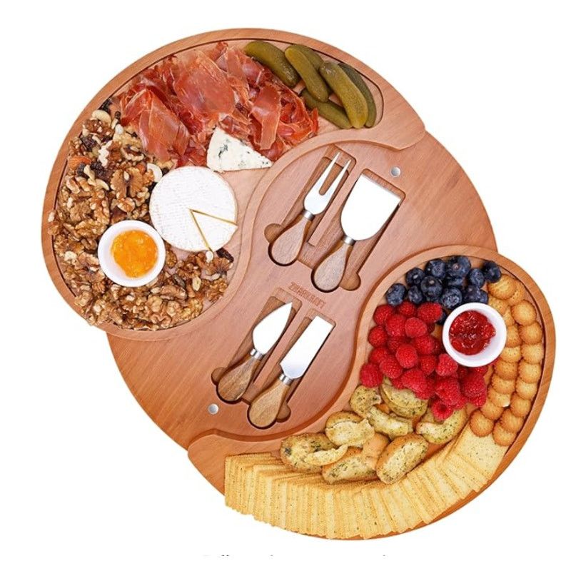 The Unbranded Brand Large Double-Layer Charcuterie Board Set w 4 Knives Bamboo Size ONE SIZE - 1 Thumbnail