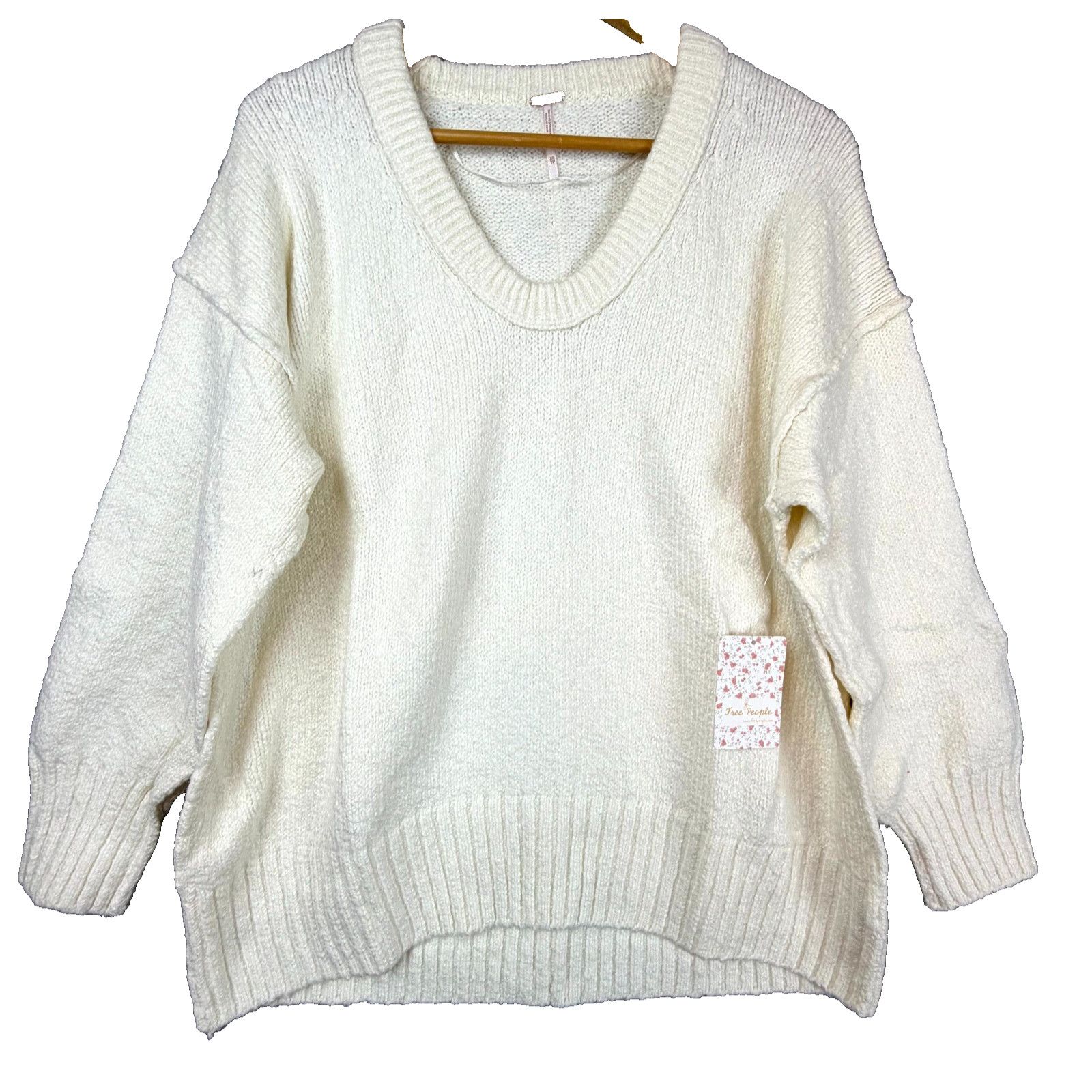 Free People Free People Brookside Tunic Sweater Ivory Oversized Slouchy Size XS / US 0-2 / IT 36-38 - 1 Thumbnail