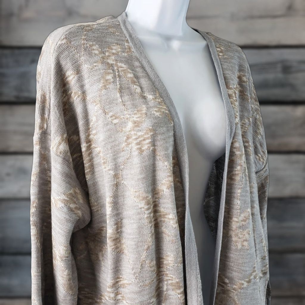 Vintage VINTAGE Pure Jill Womens Cardigan Sweater Sz Large Tan Gray Cotton Blend Open Front Size L / US 10 / IT 46 - 1 Thumbnail