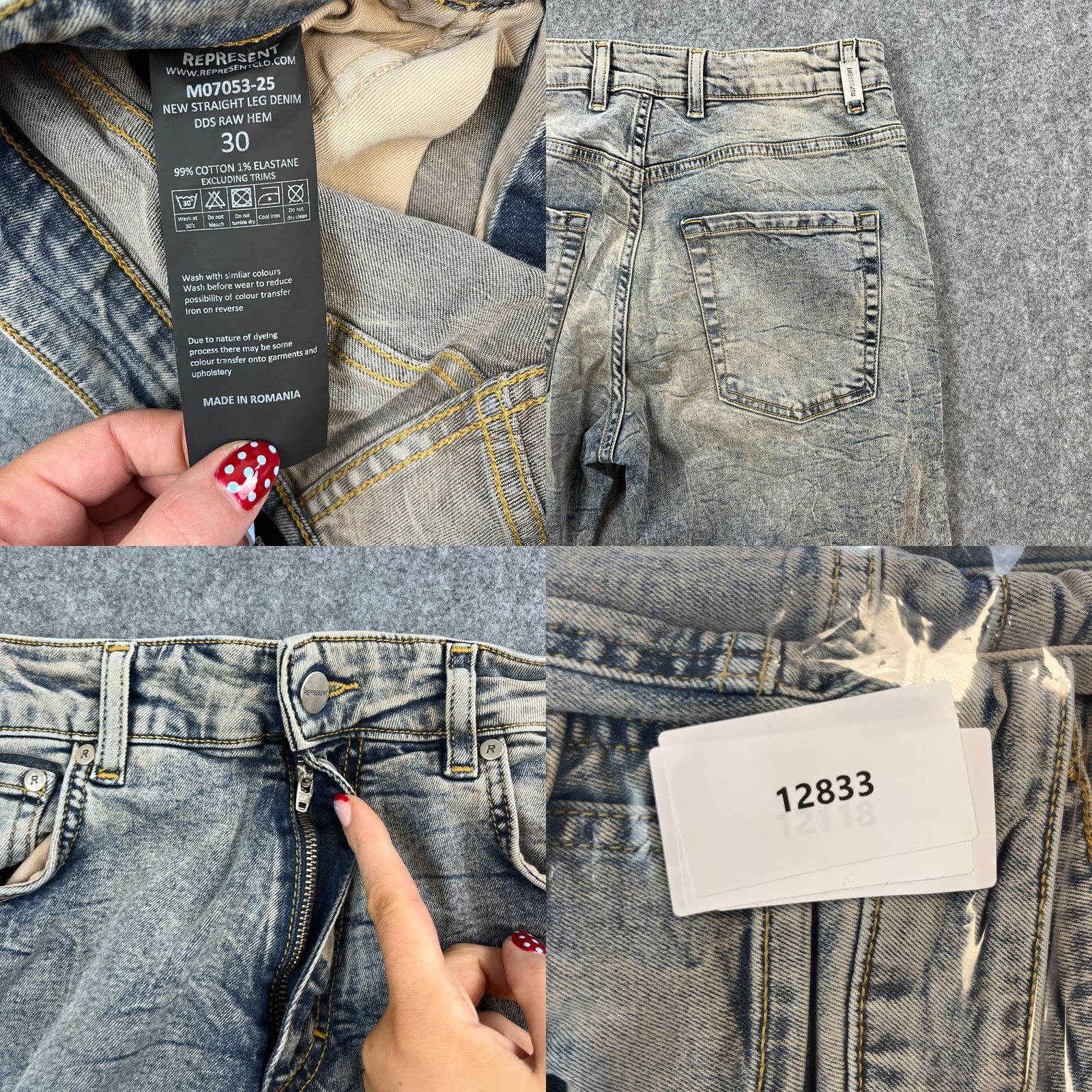 Vintage Represent Mens Jeans Regular Straight 30 32 Acid Wash Blue Crows Feet Stretch Denim 5-Pocket Mens Jeans Regular Blue 90s? Size US 30 / EU 46 - 8 Thumbnail