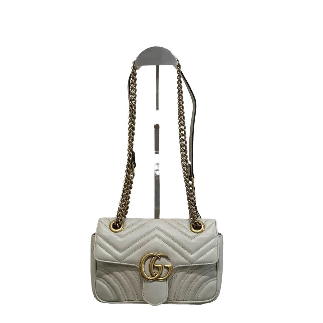 Gucci Gucci White GG Marmont Small Leather Shoulder Bag Size ONE SIZE - 1 Thumbnail