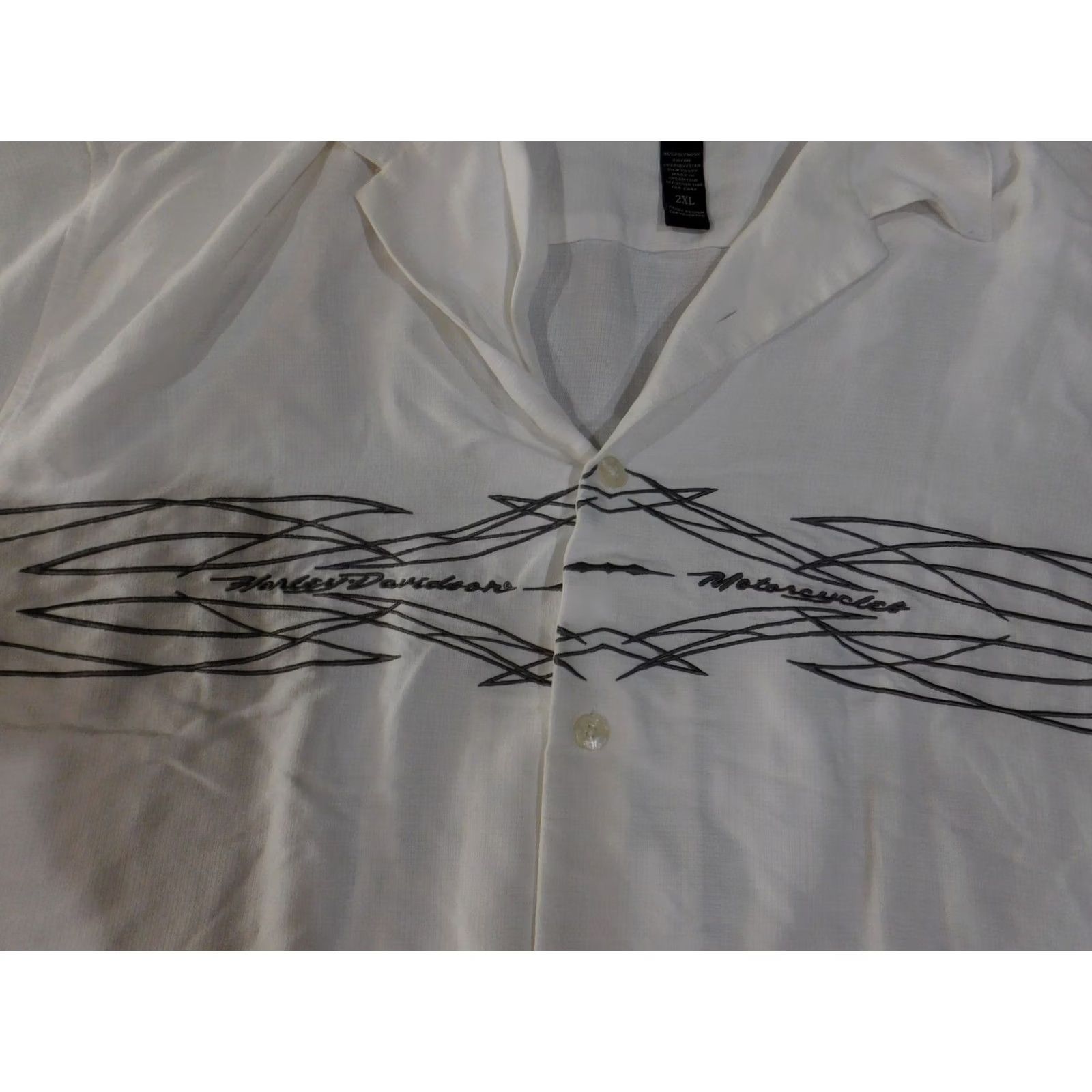Harley Davidson Harley-Davidson Shirt Mens 2XL White Button-Up Camp Motorcycle Flame Embroidered Size US XXL / EU 58 / 5 - 7 Thumbnail