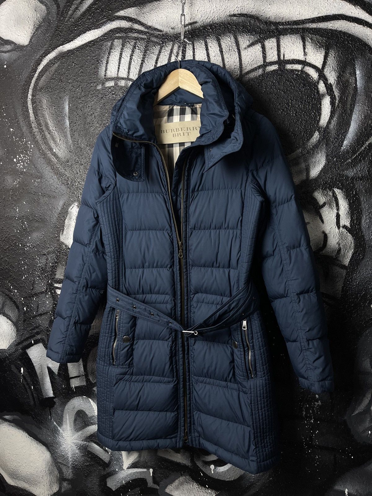 Burberry Brit Navy Blue Down Parka Jacket Women's Size S