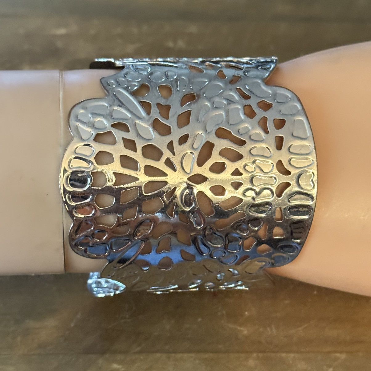 Vintage Vintage silver tone filigree wide cuff bracelet Size ONE SIZE - 2 Thumbnail