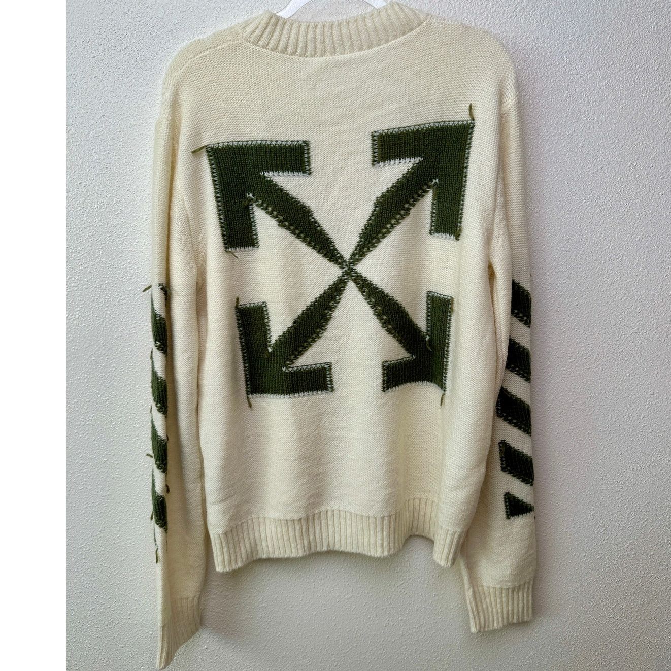 Off-White Off-White Reverse Arrow Diag Knit Crew Sweater White / Green Size US XL / EU 56 / 4 - 6 Thumbnail