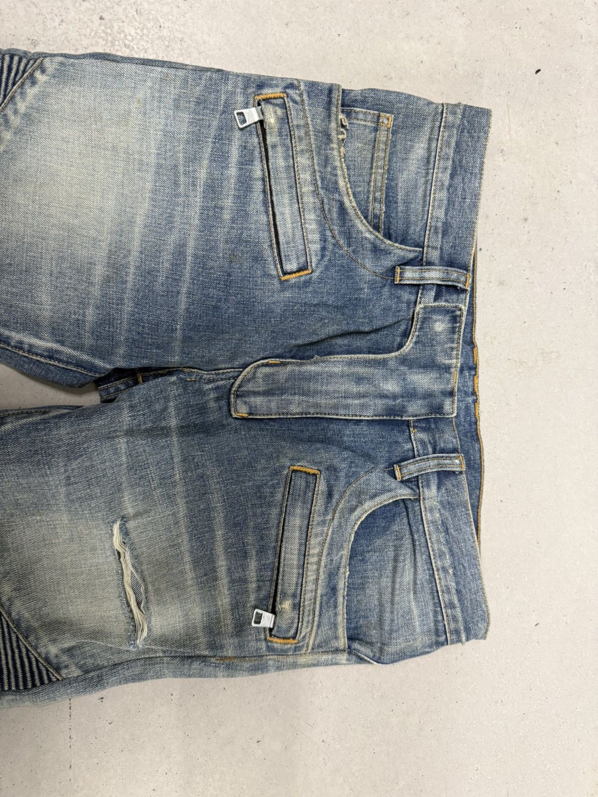 Balmain Balmain Christophe Decarnin washed biker jeans in blue Size US 30 / EU 46 - 3 Thumbnail