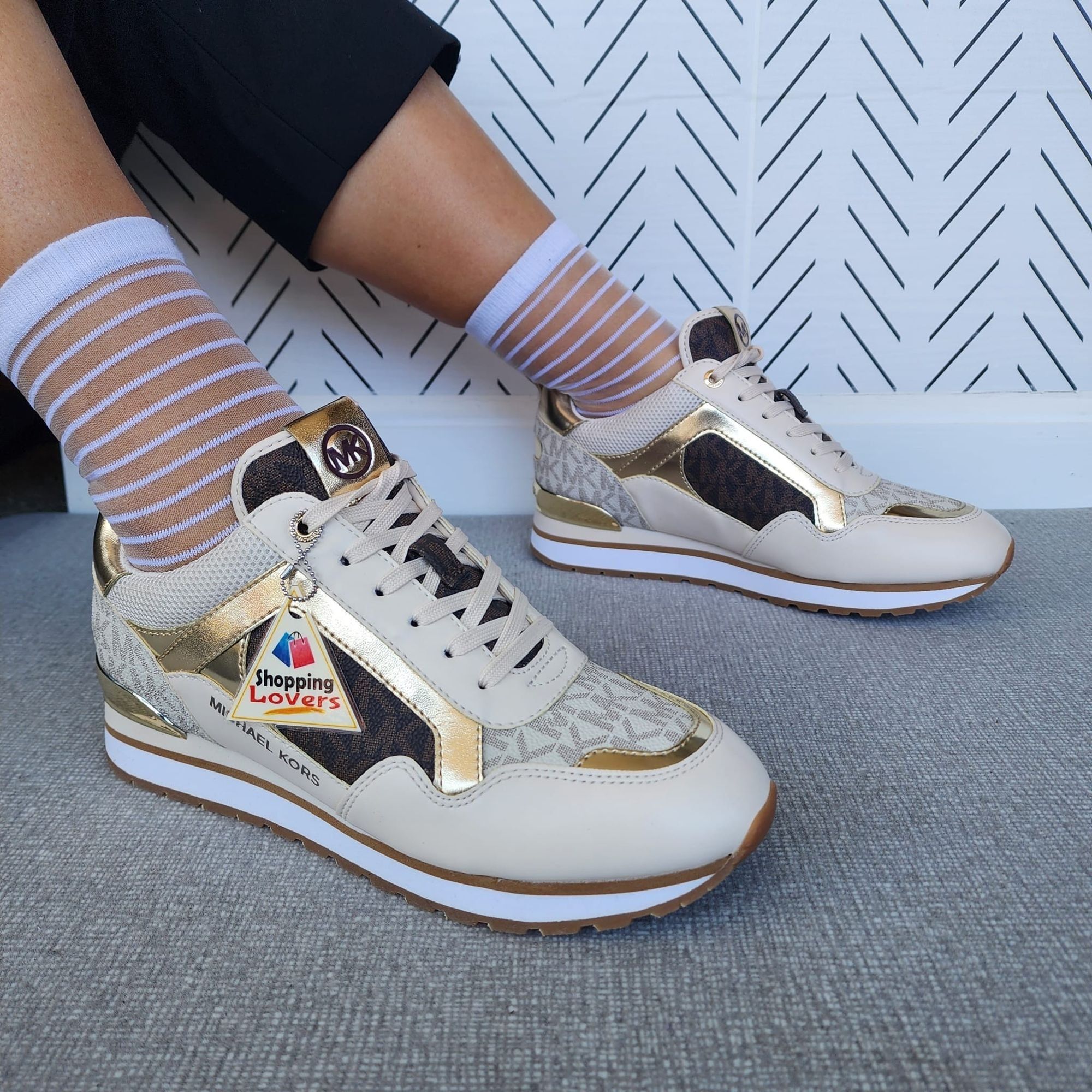 image of Michael Kors Wilma Trainer Size 6 Women Sneakers Brown Gold in Vanilla Brown