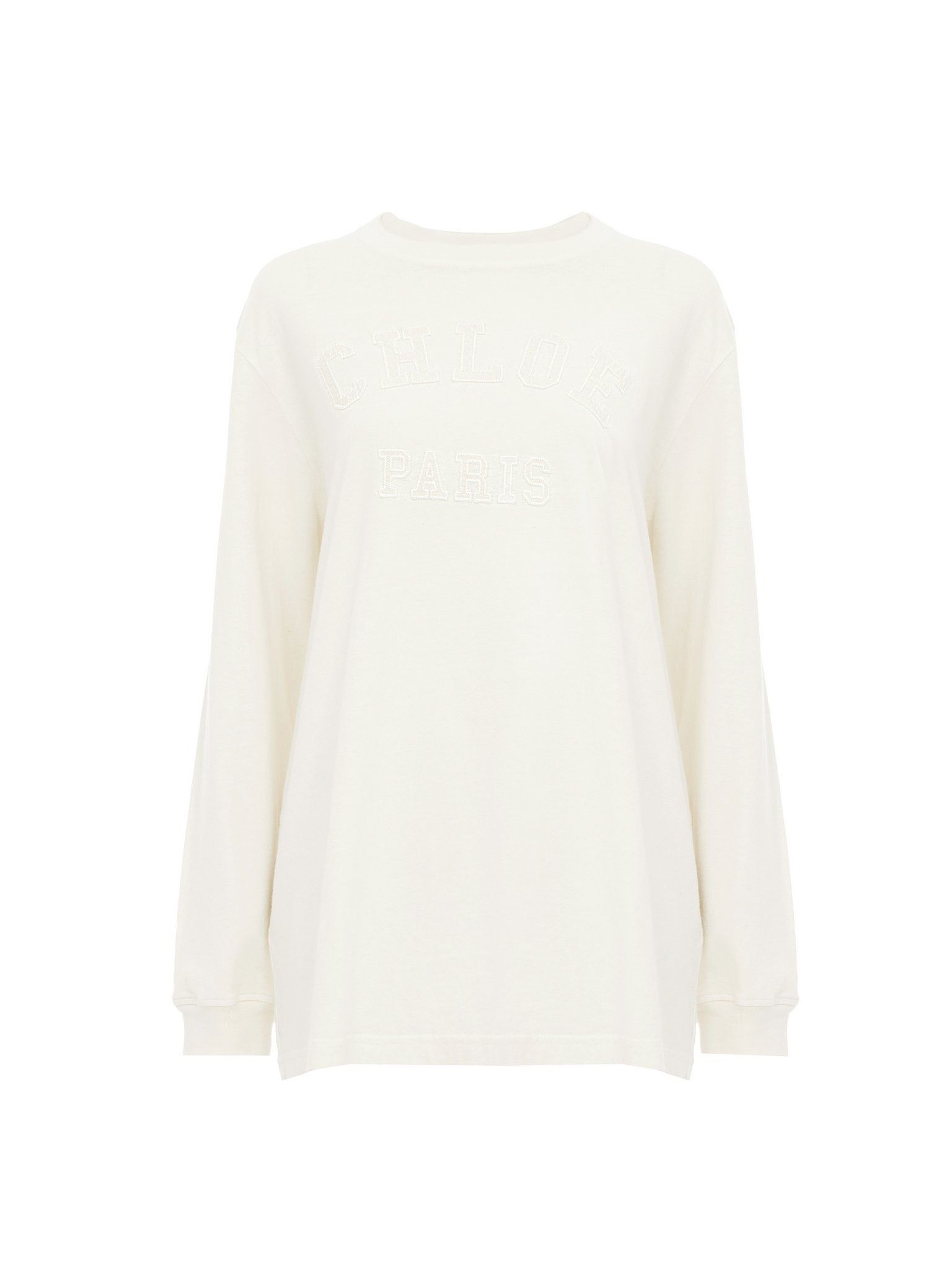 Chloe o1loc1c11125 Oversized Long-sleeve Logo T-Shirt Cocunt Milk Size XS / US 0-2 / IT 36-38 - 1 Thumbnail