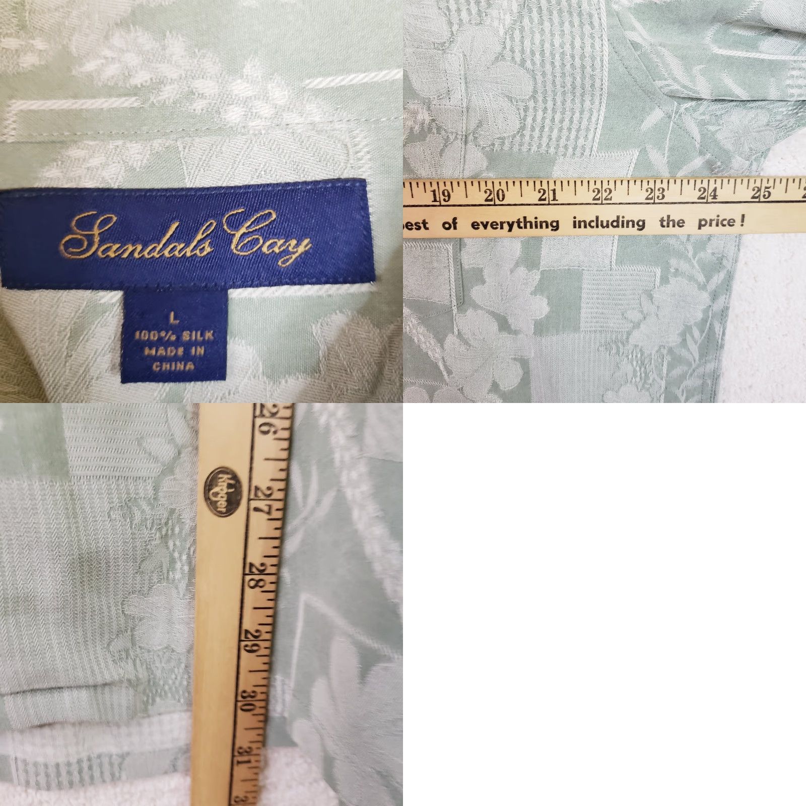 Vintage Sandals Cay Button Short Sleeve Silk Shirt Men’s L Hawaiian Floral Embroidered Green Button-Up Casual, Party, Travel, Wedding Size US L / EU 52-54 / 3 - 9 Thumbnail