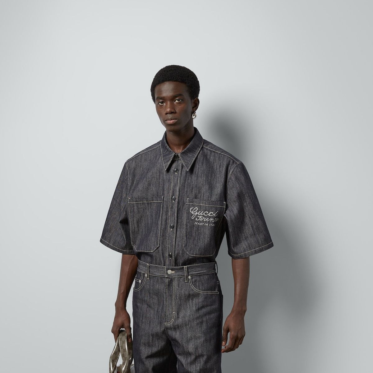 Gucci o1mt1gz0325 Denim Shirt With Jacquard Detail in Indigo Black Size US M / EU 48-50 / 2 - 4 Thumbnail