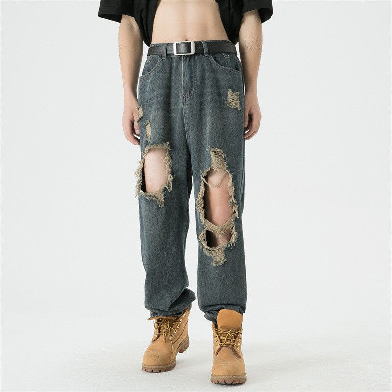 Japanese Brand Retro high street men's cleanfit straight ripped jeans Size US 32 / EU 48 - 1 Thumbnail