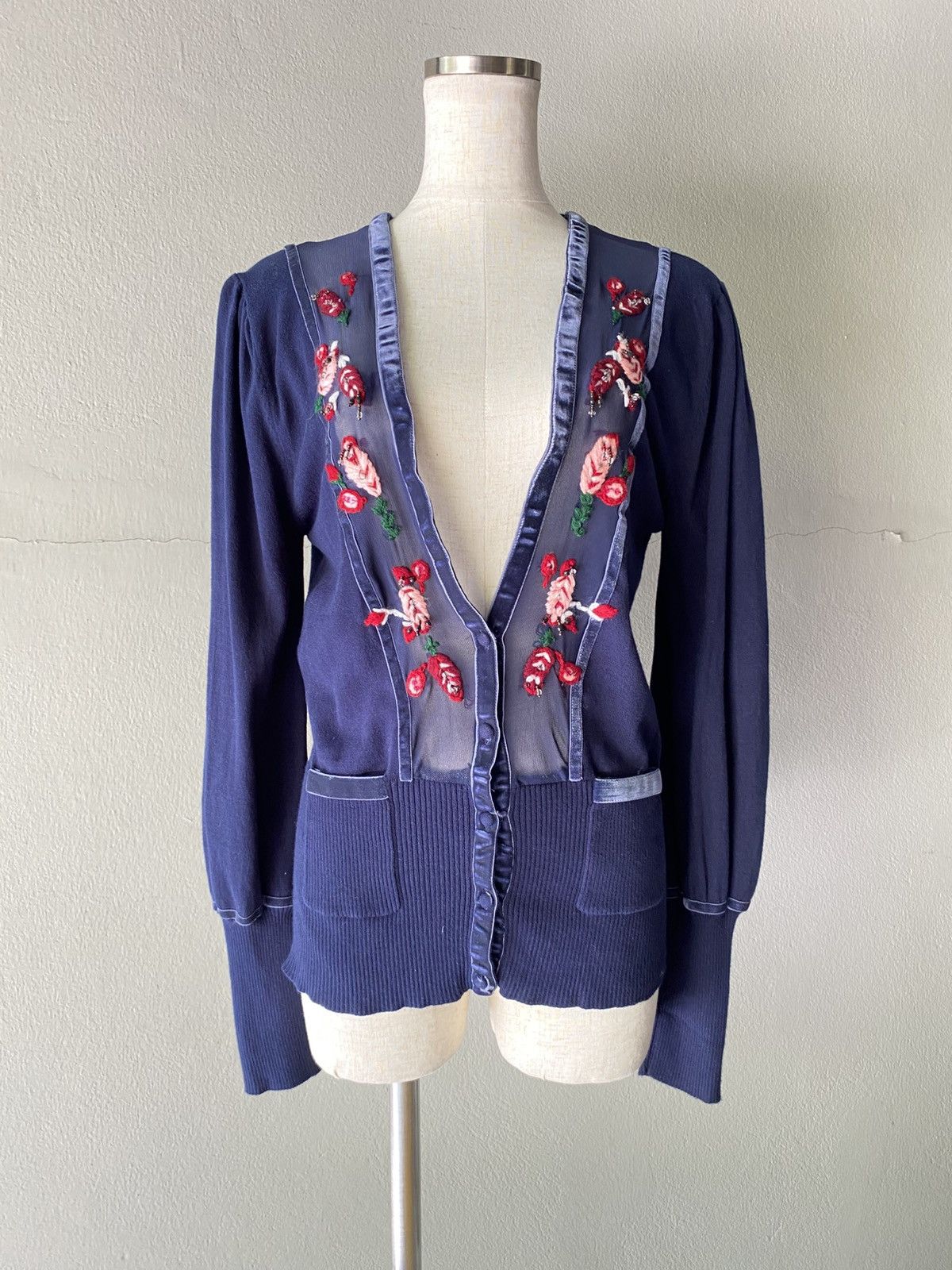 Kenzo KENZO Blue V-Neck Cardigan with Embroidered Trim. Size ONE SIZE - 21 Thumbnail