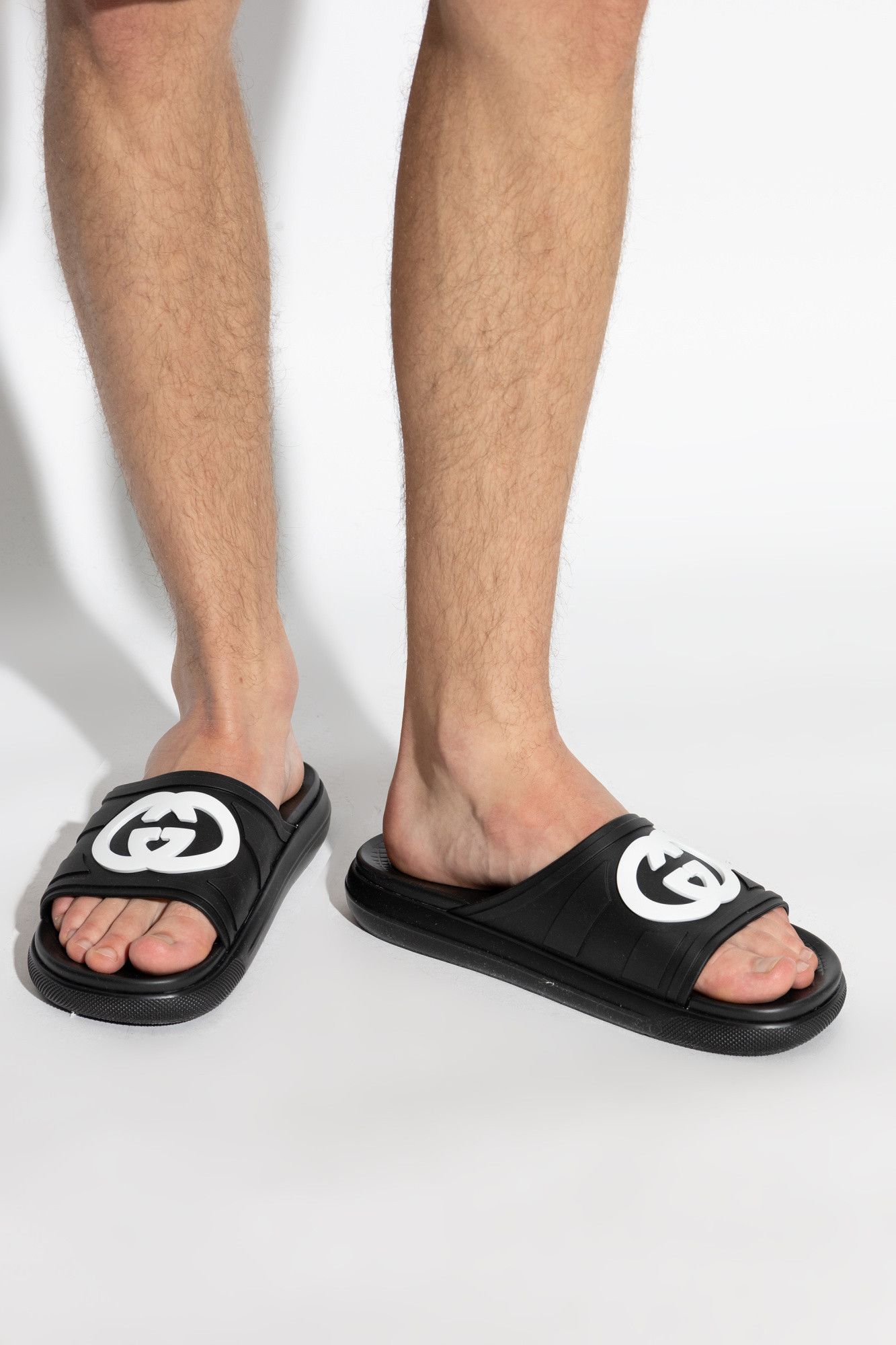 Gucci o1s1wg110125 Interlocking G Slides Sandals in Black/White Size US 11.5 / EU 44-45 - 2 Thumbnail