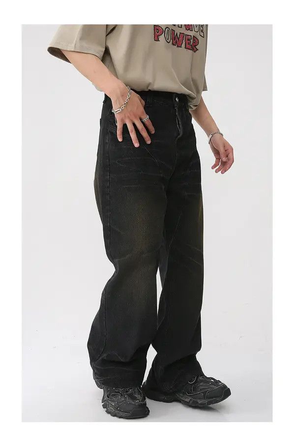 Japanese Brand VIBE Black loose straight-leg floor-length retro jeans Size US 30 / EU 46 - 2 Thumbnail