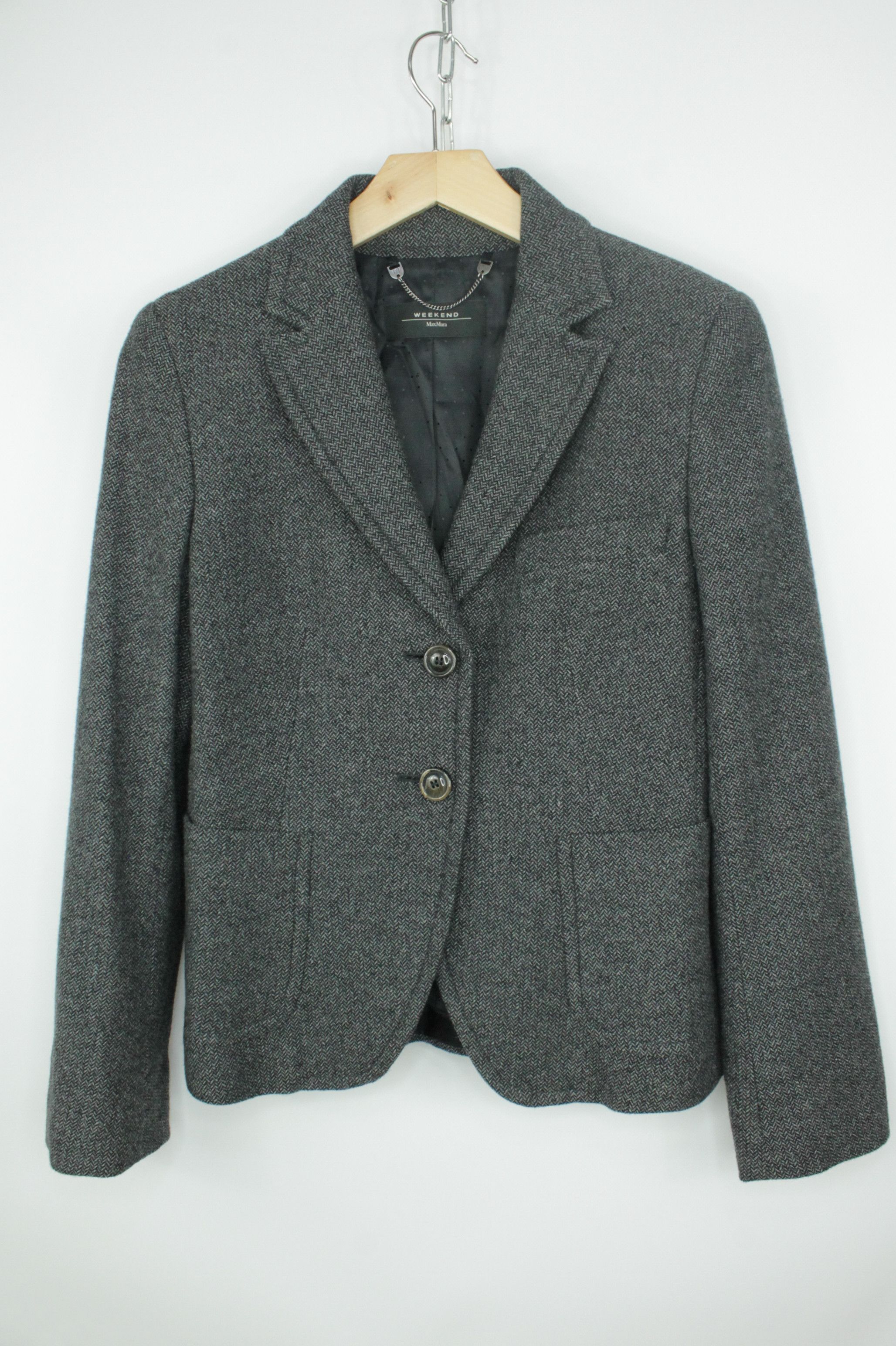 MAX MARA Wool cheapest Cashmere Tweed Blazer Single Breasted Jacket Gray Size 10