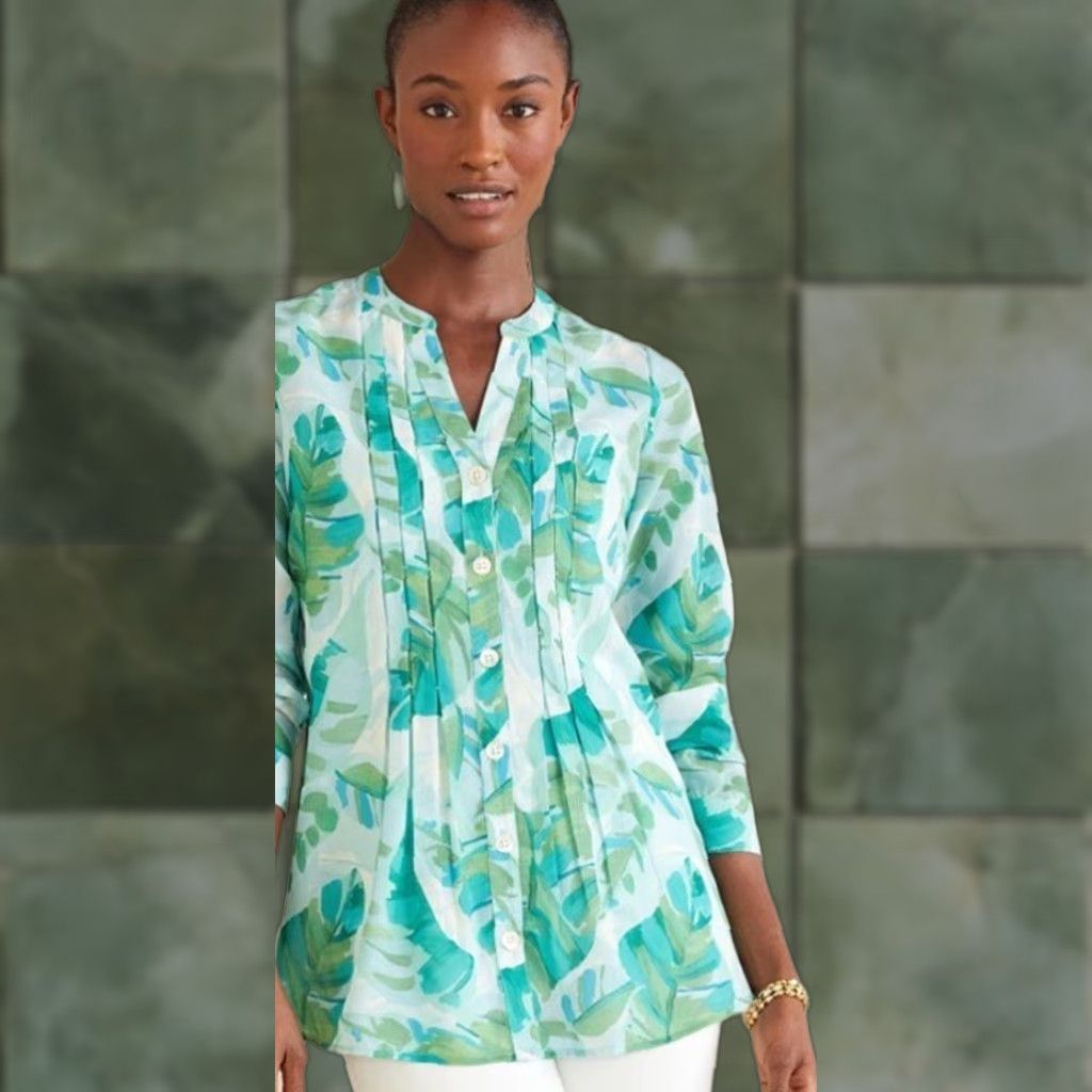 Soft Surroundings Soft Surroundings Tunic Women XL Green Floral Tropical Baroque Top Cami Size XL Tropical Palm Pattern Size XL / US 12-14 / IT 48-50 - 1 Thumbnail
