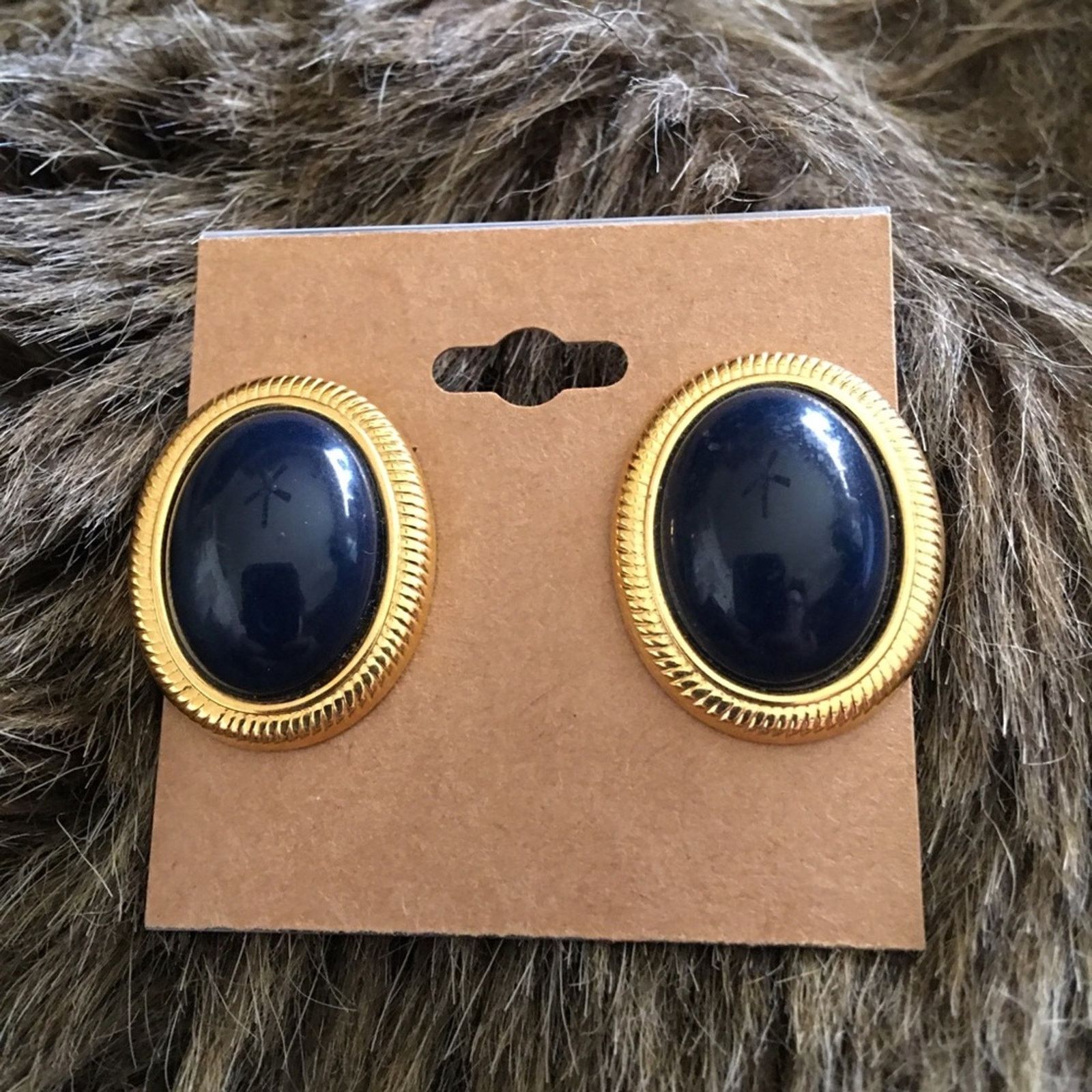 Vintage Vintage navy and gold classic style earrings Size ONE SIZE - 2 Thumbnail