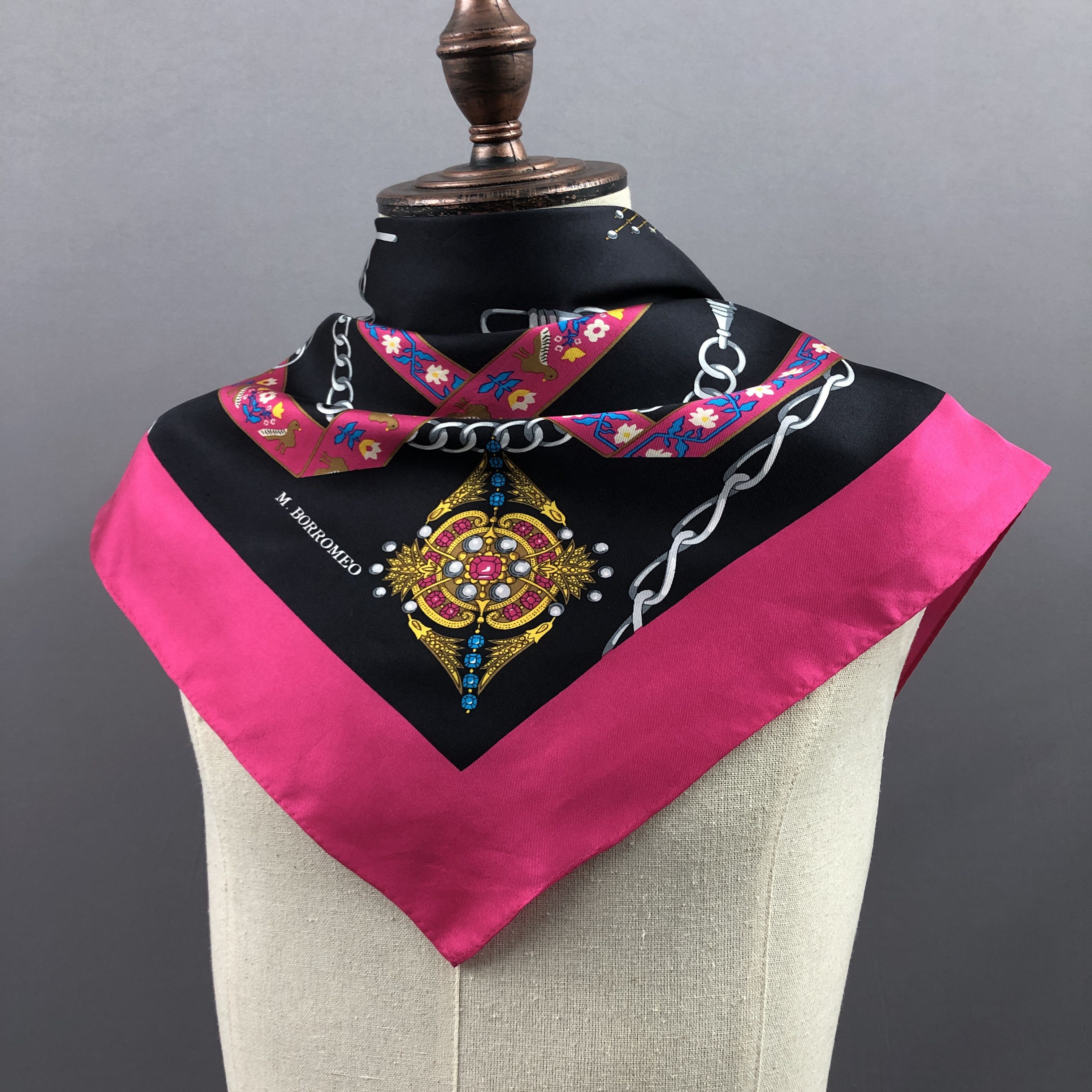 Vintage Vintage M.Borromeo SILK Scarf Twill Stole Wraps Scarves Size ONE SIZE - 3 Thumbnail