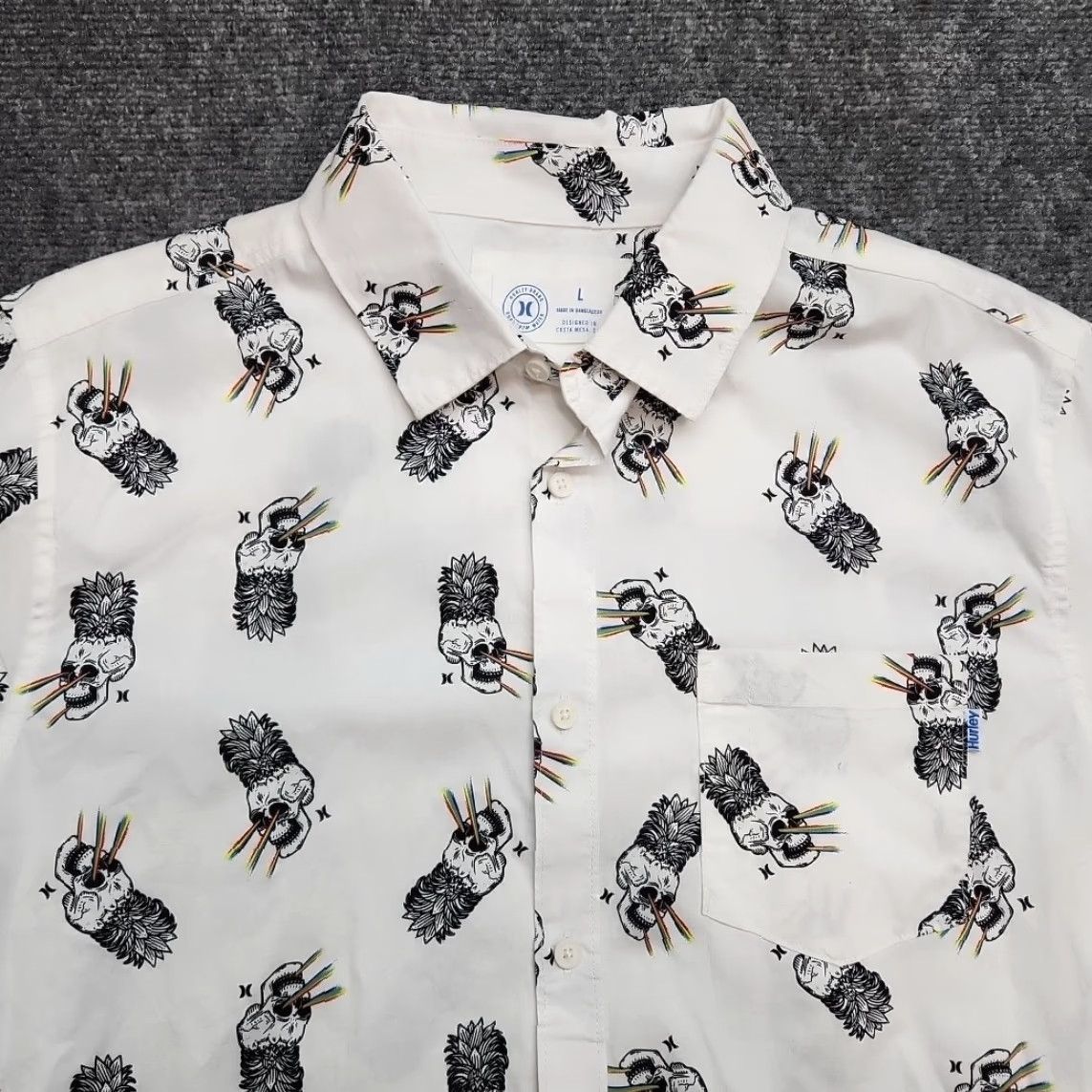 Hurley Hurley Shirt Men Large White Pineapple Skull Rainbow Laser Eyes Button Up Shirt Size US L / EU 52-54 / 3 - 6 Thumbnail