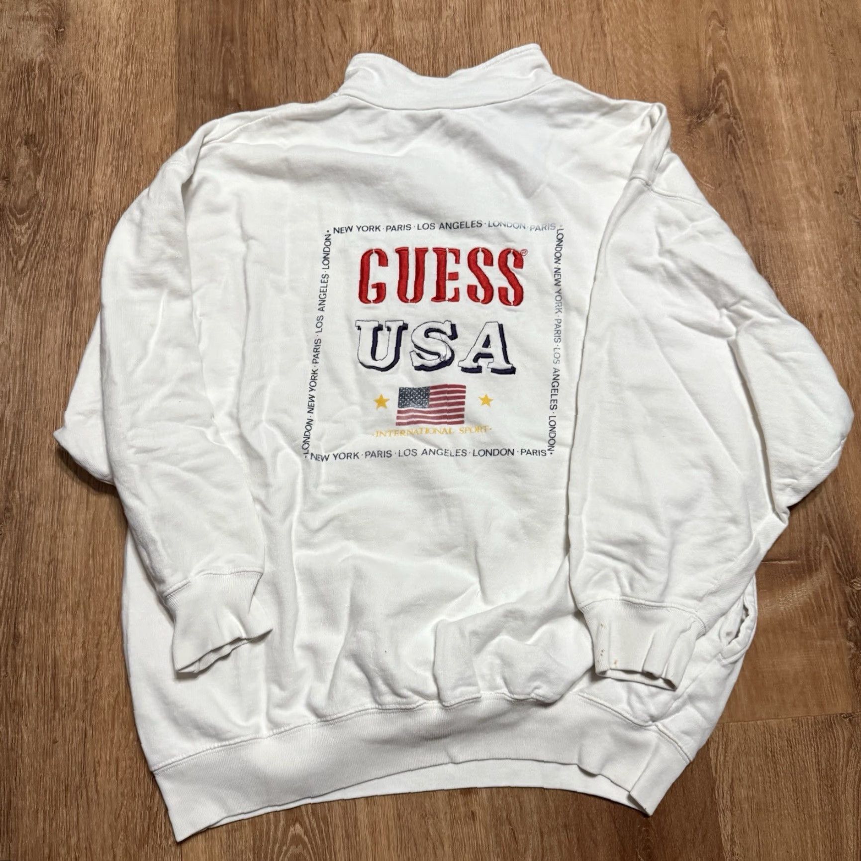 Guess VINTAGE Guess USA Quarter Zip Sweatshirt White L Mens 90s Size US L / EU 52-54 / 3 - 2 Thumbnail