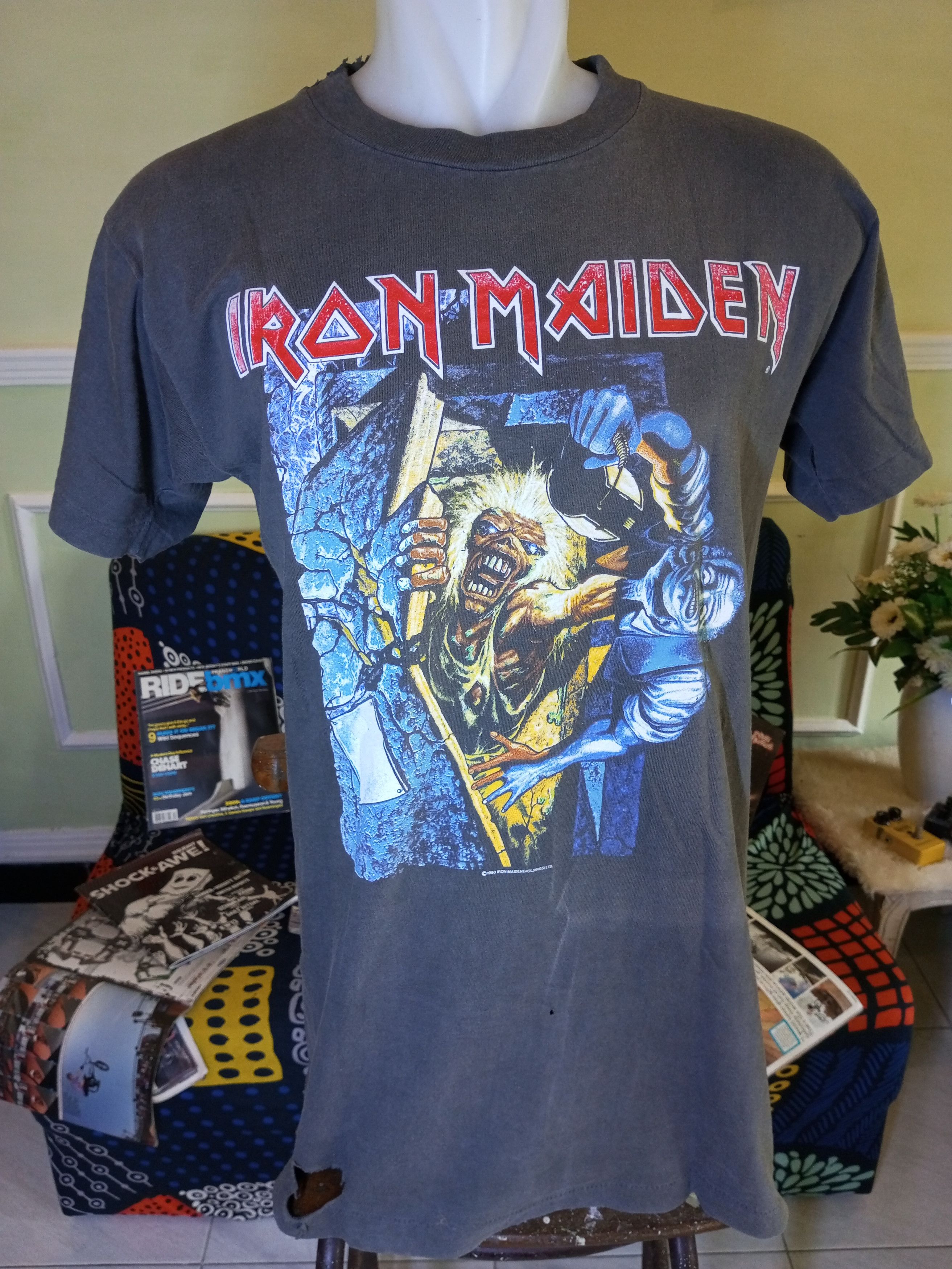 Distressed Vintage 90s Iron Maiden sun faded tees