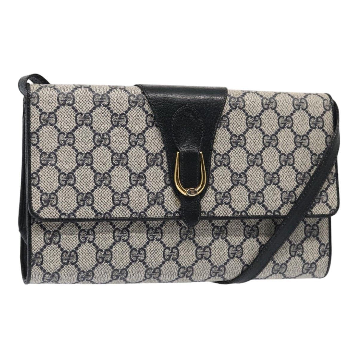GUCCI GG Supreme Shoulder Bag Pvc Leather Navy Gold 94 02