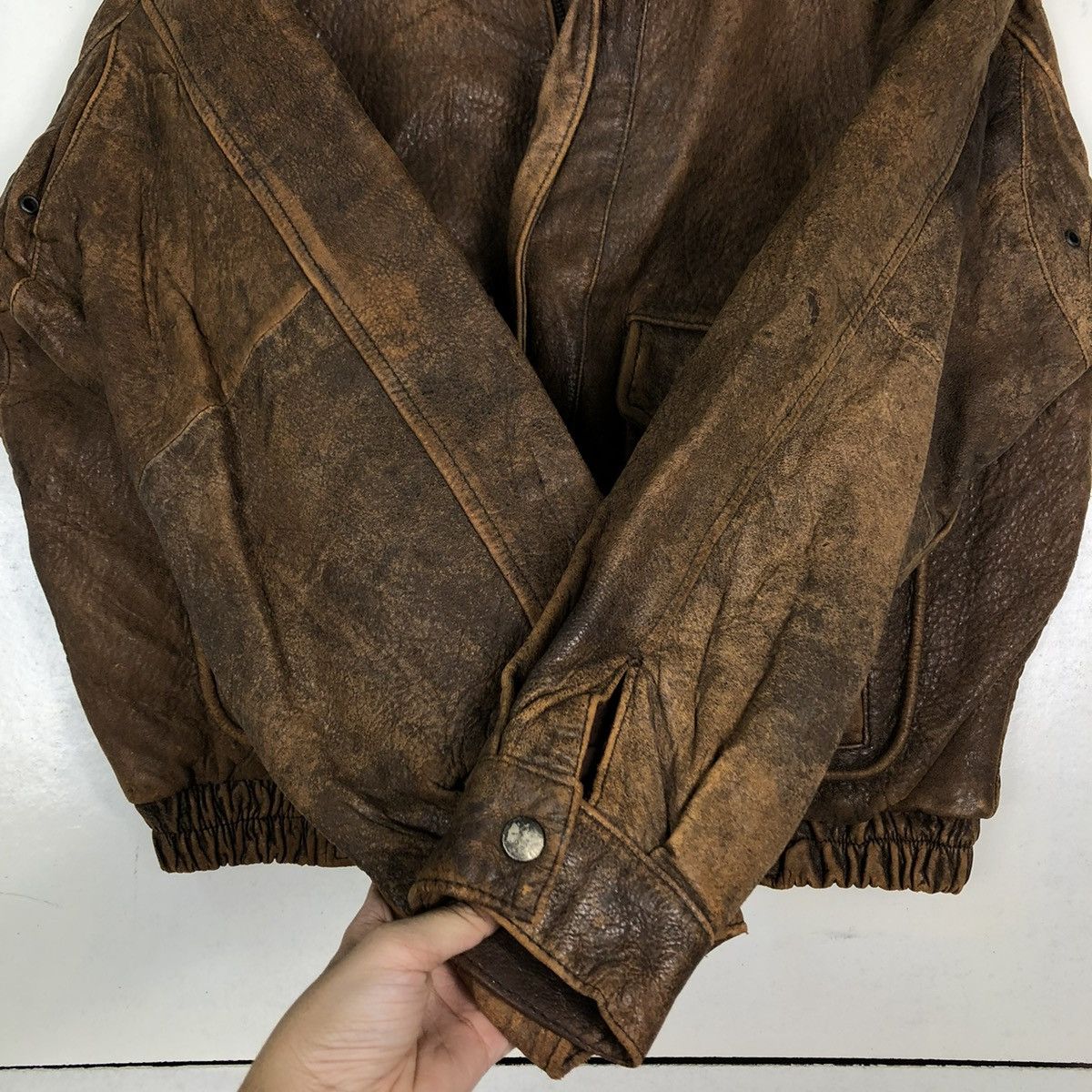 Genuine Leather 🔥Vtg Bomber Leather Jacket Fly Military Mother Harajuku Size US M / EU 48-50 / 2 - 13 Thumbnail