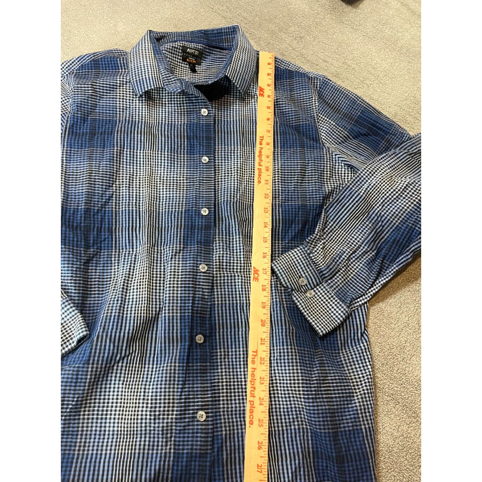 Apt. 9 Apt. 9 Button Up Shirt Men's XXL Slim Long Sleeve Plaid Blue Dress Shirt Collar Size 48R - 2 Thumbnail