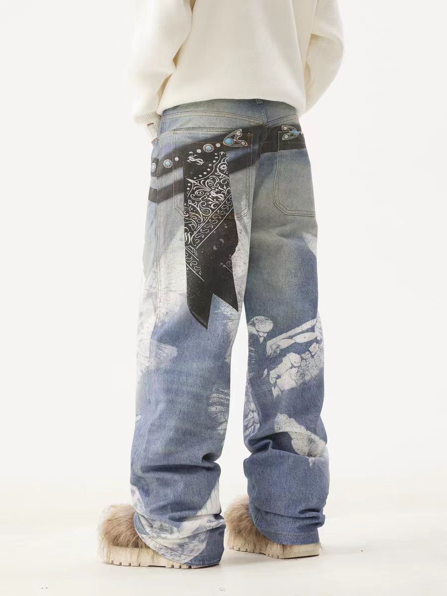 Designer × Japanese Brand × Vintage Vintage street print washed and worn loose jeans Size US 34 / EU 50 - 3 Thumbnail