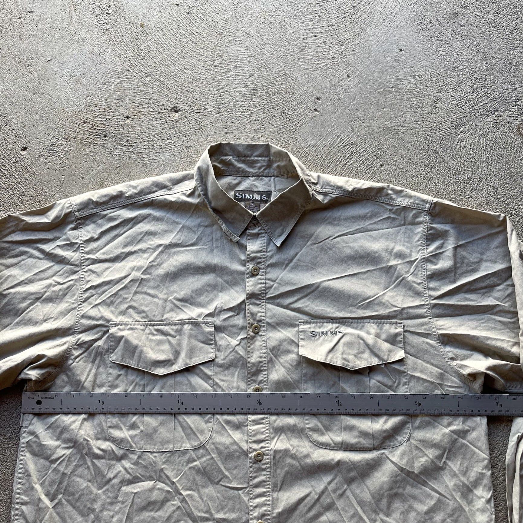Vintage Simms Button-Up Shirt Mens 2XL Beige Lightweight Breathable All Seasons Pockets Regular Fit Collared Collars Long Sleeve Size US XXL / EU 58 / 5 - 6 Thumbnail