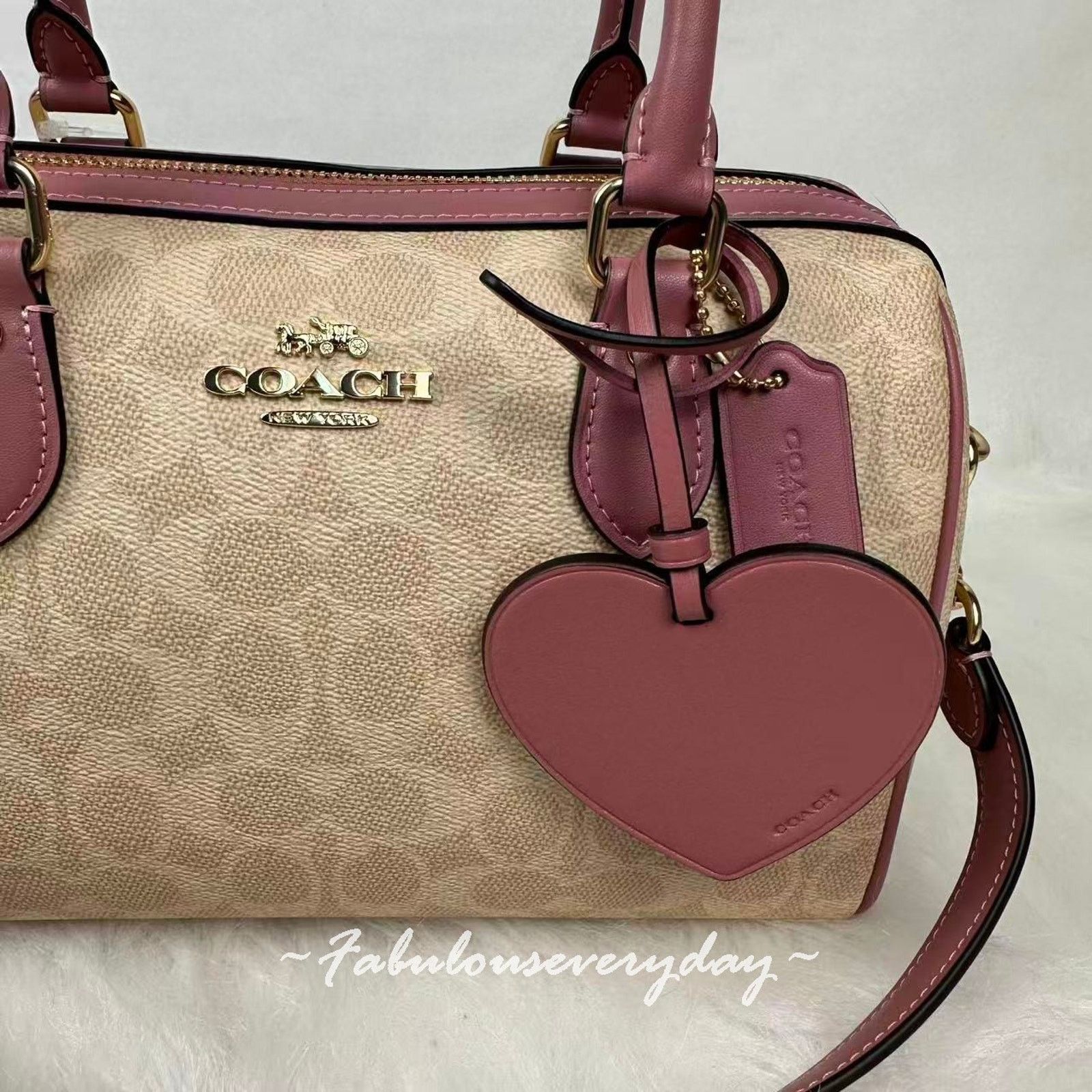 Coach Coach Rowan Satchel Bag Sig Canvas Heart Charm Sand/Peony Size ONE SIZE - 5 Thumbnail