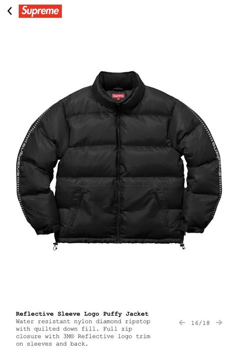 Supreme Supreme Reflective Sleeve Logo Puffy Jacket | Grailed