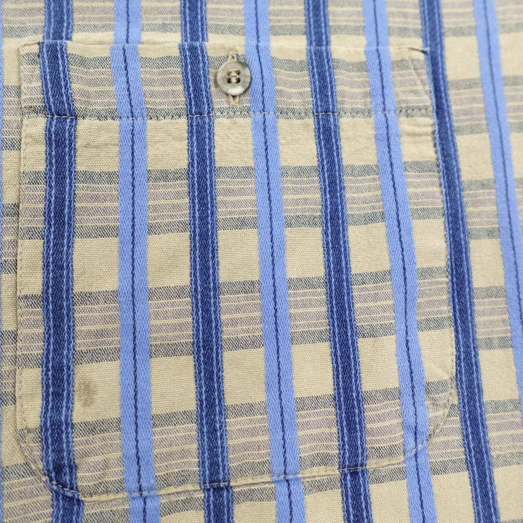 Wrangler VINTAGE Wrangler Shirt Large Blue Tan Plaid Western Denim Band Collar Button-Up Mens L 90s Cowboy Western Casual Workwear Size US L / EU 52-54 / 3 - 3 Thumbnail