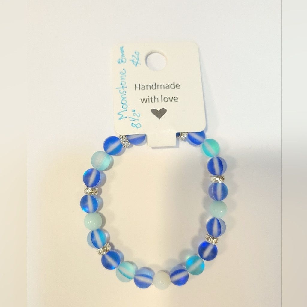 Handmade Glass Moonstone Beaded Bracelet 8.5" Size ONE SIZE - 1 Thumbnail
