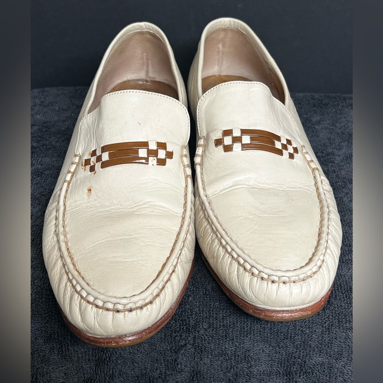Barker BARKER Men's Beige BIT Leather Loafers Made in England Size US 9 / EU 42 - 1 Thumbnail