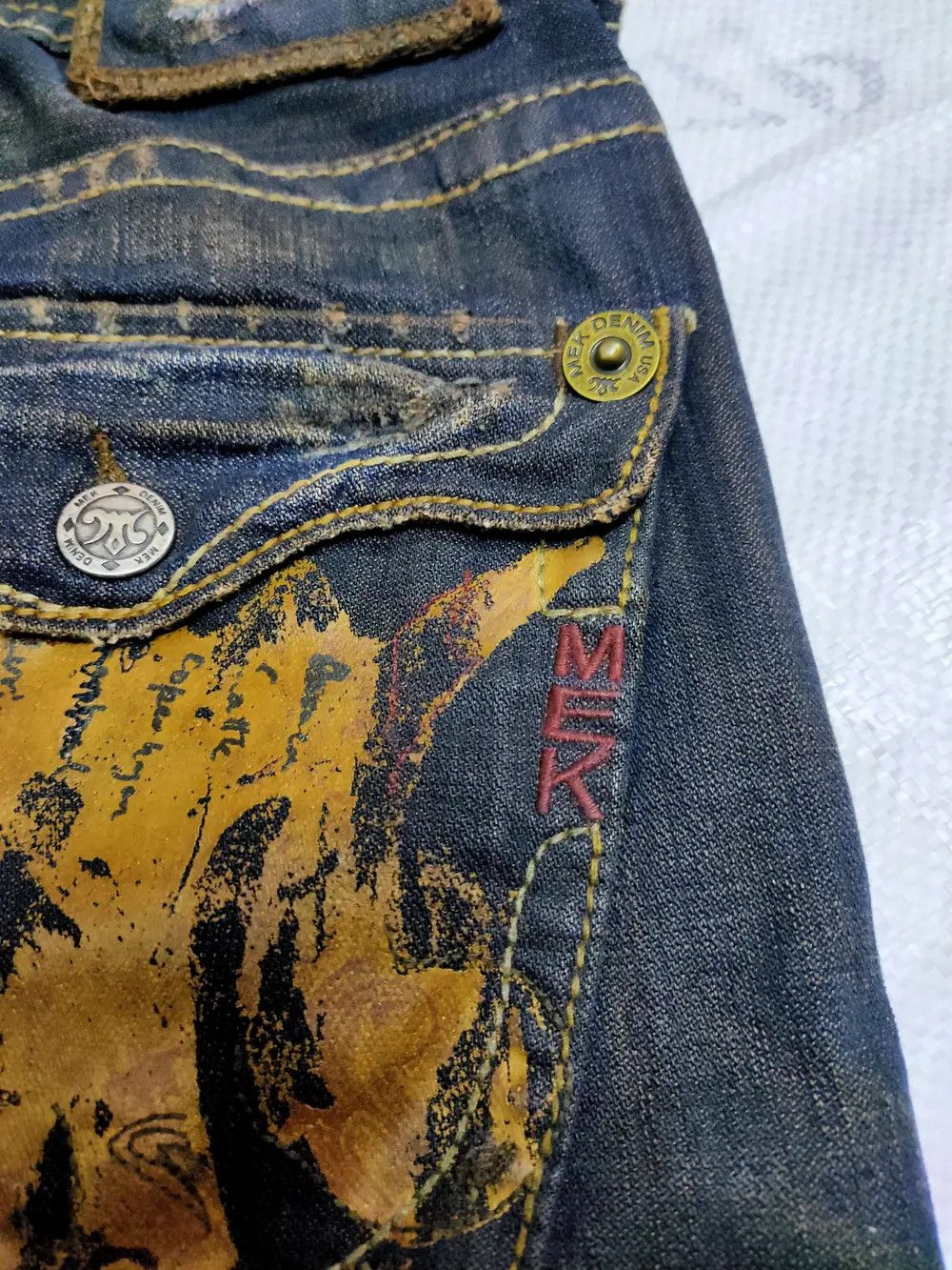 MEK Mek japanese distressed low waist denim Size US 33 - 12 Thumbnail
