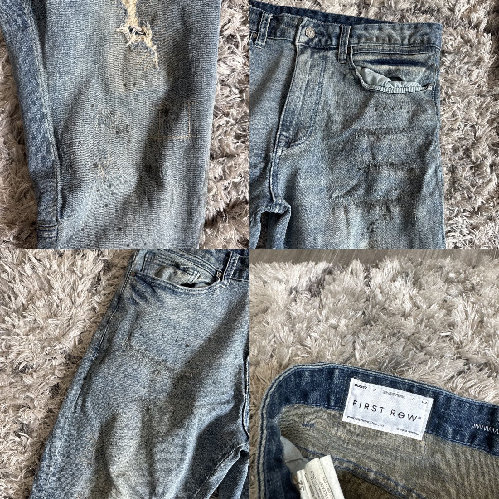 Denime FIRST ROW Jeans Men’s Skinny Blue Denim Paint Splattered Distressed Size 34x32 DAMAGE Size US 34 / EU 50 - 9 Thumbnail