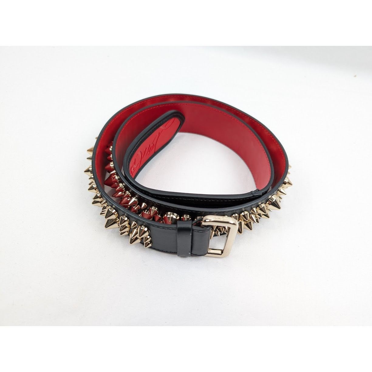 Christian Louboutin o1rshd1 Size: 100 / Calf Spikes Loubi Belt Black/Loubi/Gold Size 38 - 3 Thumbnail