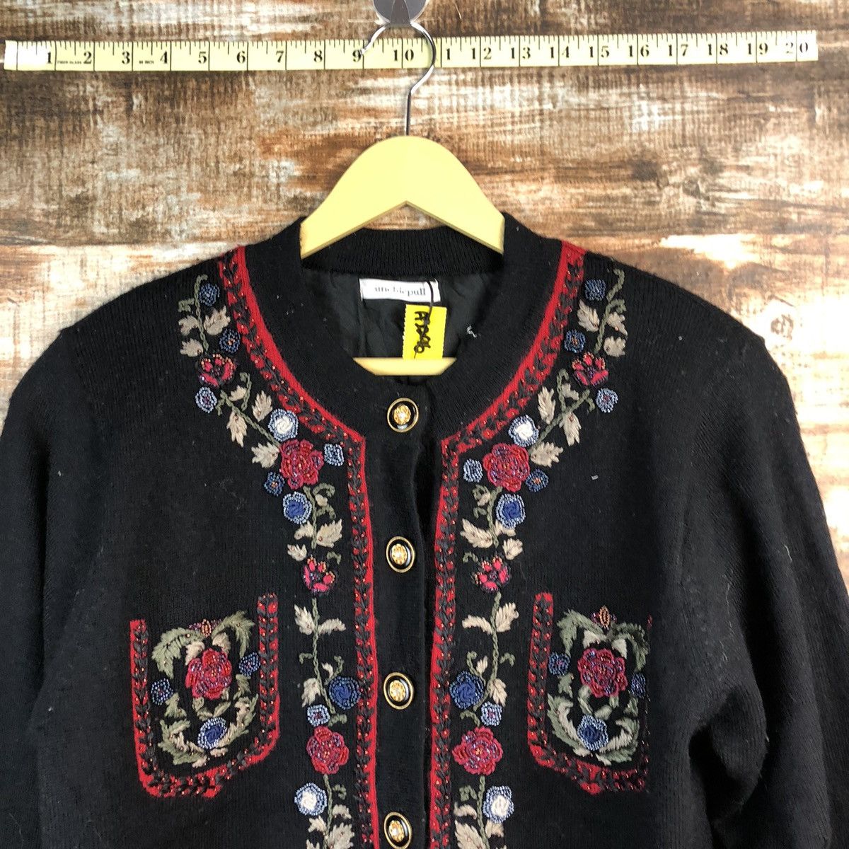 Homespun Knitwear × Japanese Brand Unchicpull Black art Patterned Cardigans #A2996 Size M / US 6-8 / IT 42-44 - 4 Thumbnail