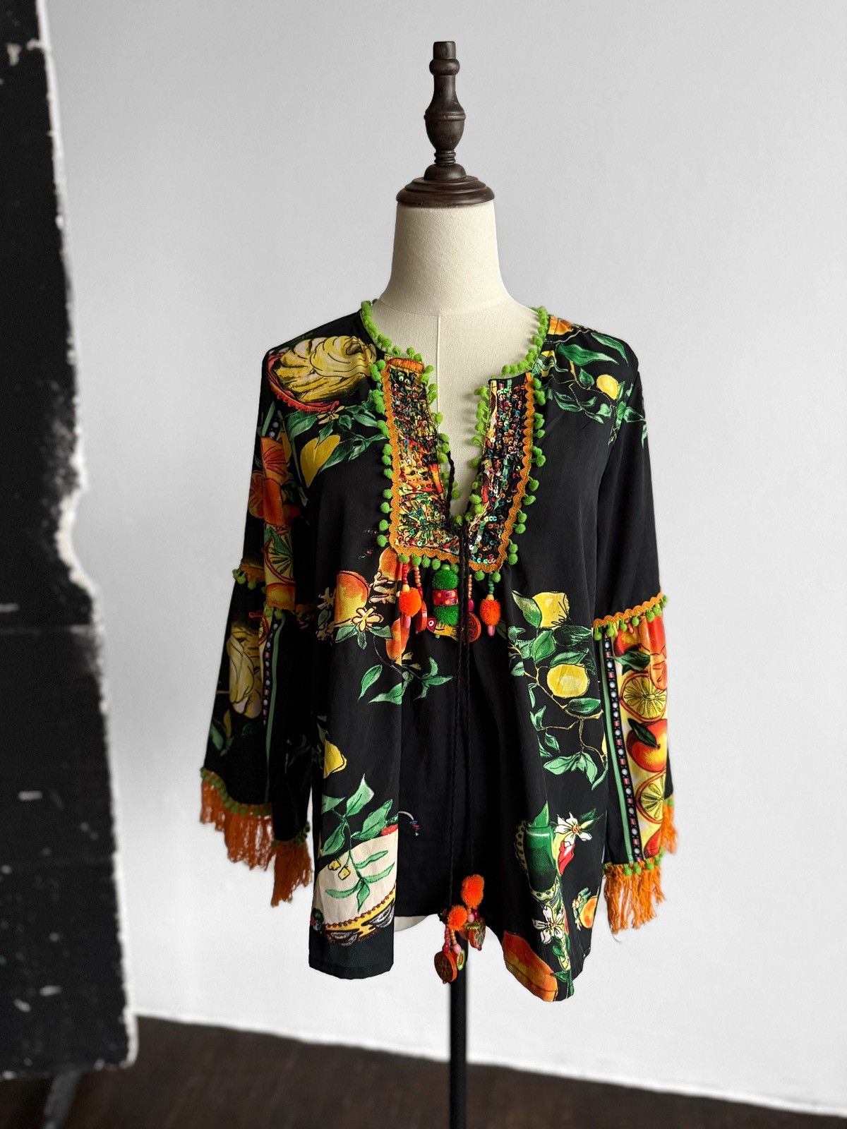 Other Antica Sartoria Womens Black Floral Fruit Print Blouse Top Size S / US 4 / IT 40 - 4 Thumbnail