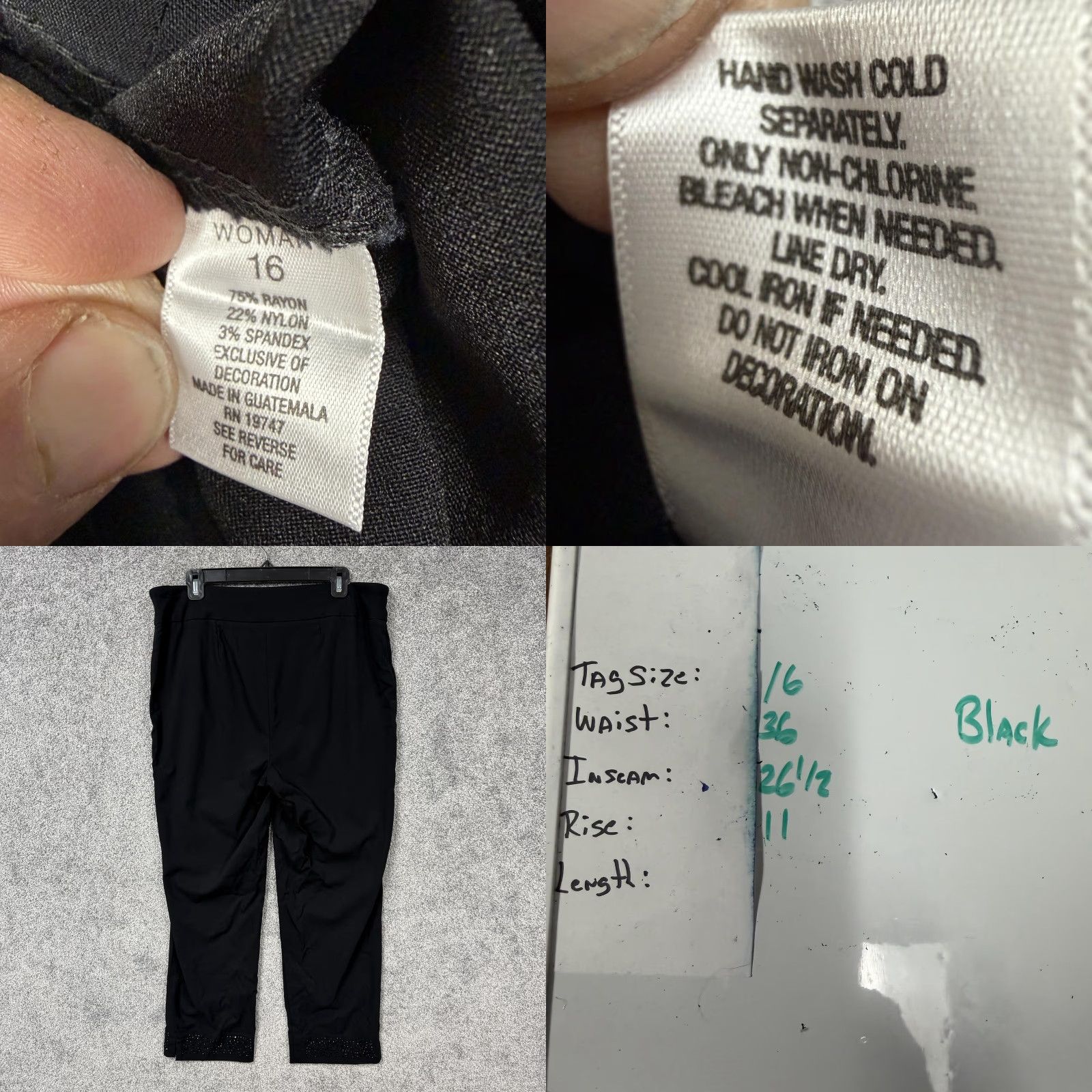 Vintage Roz & Ali Ankle Pants Women 16 Black Rhinestone Hem Stretch Ponte Office Casual Plus Size 26.5 Inseam Pant Womens Size 38" / US 16 / IT 52 - 8 Thumbnail