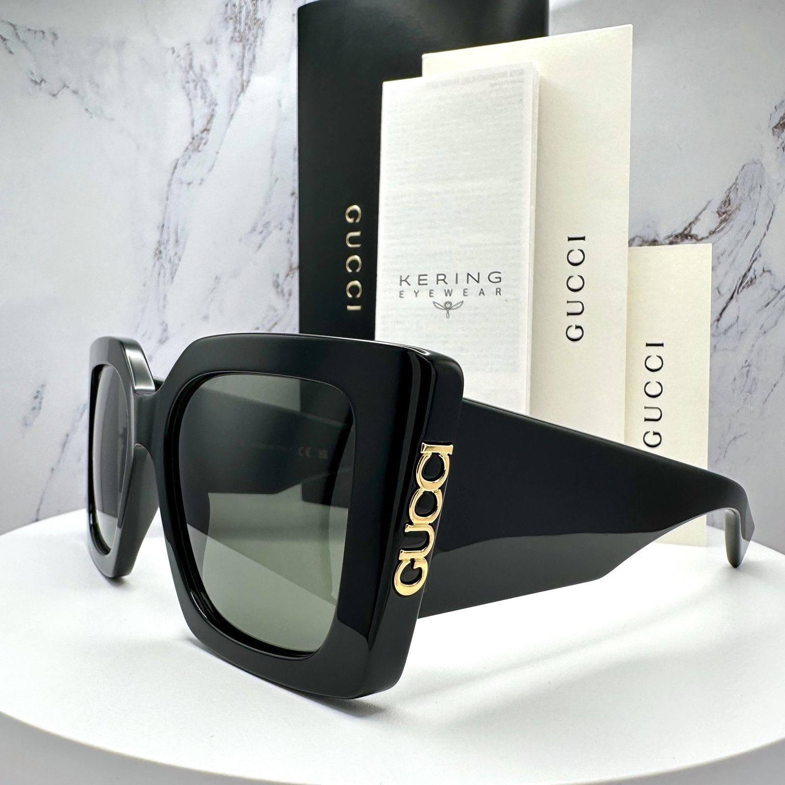 Gucci New GUCCI Sunglasses Black Gold Logo Square Oversized 51mm Size ONE SIZE - 15 Thumbnail