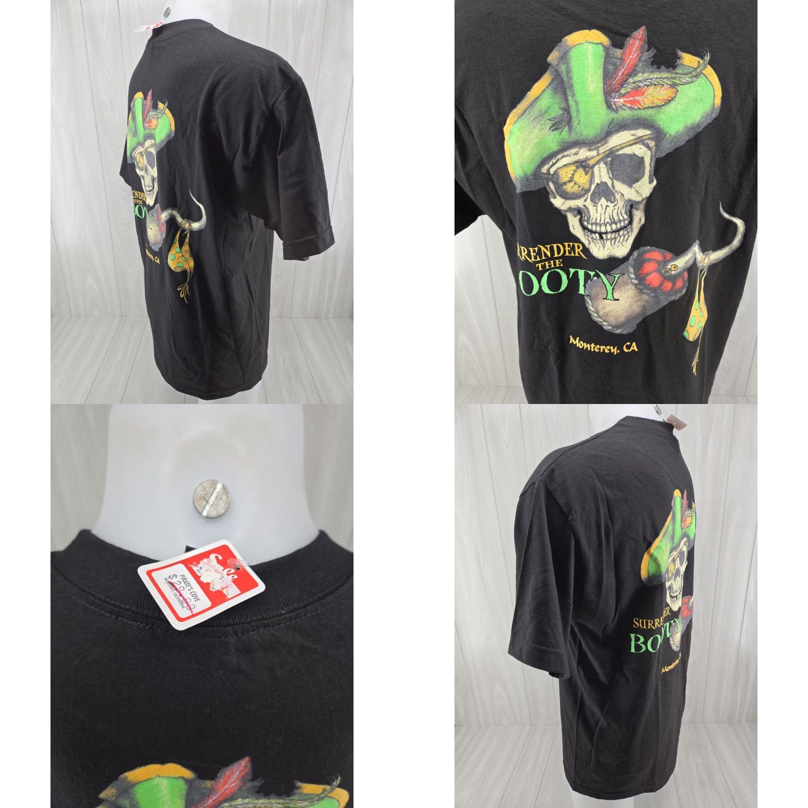 Vintage VINTAGE Alstyle Sea Wolf T-Shirt Black Pirate's Cove Monterey CA Booty Surrender Crew Neck Short Sleeve Men's LRG Cotton Logo Size US L / EU 52-54 / 3 - 8 Thumbnail