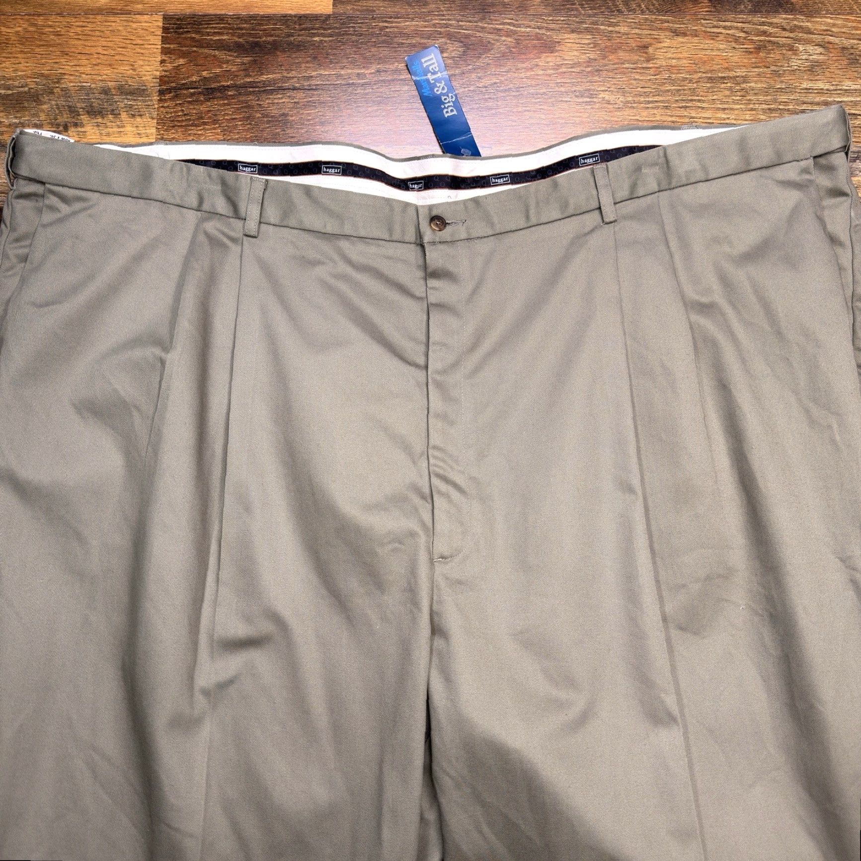 Haggar Haggar Pants Khaki Classic Fit Big & Tall 60x34 Olive Green Cotton Twill No Iron W2W Work To Weekend Straight Leg Mens Size US 44 / EU 60 - 2 Thumbnail