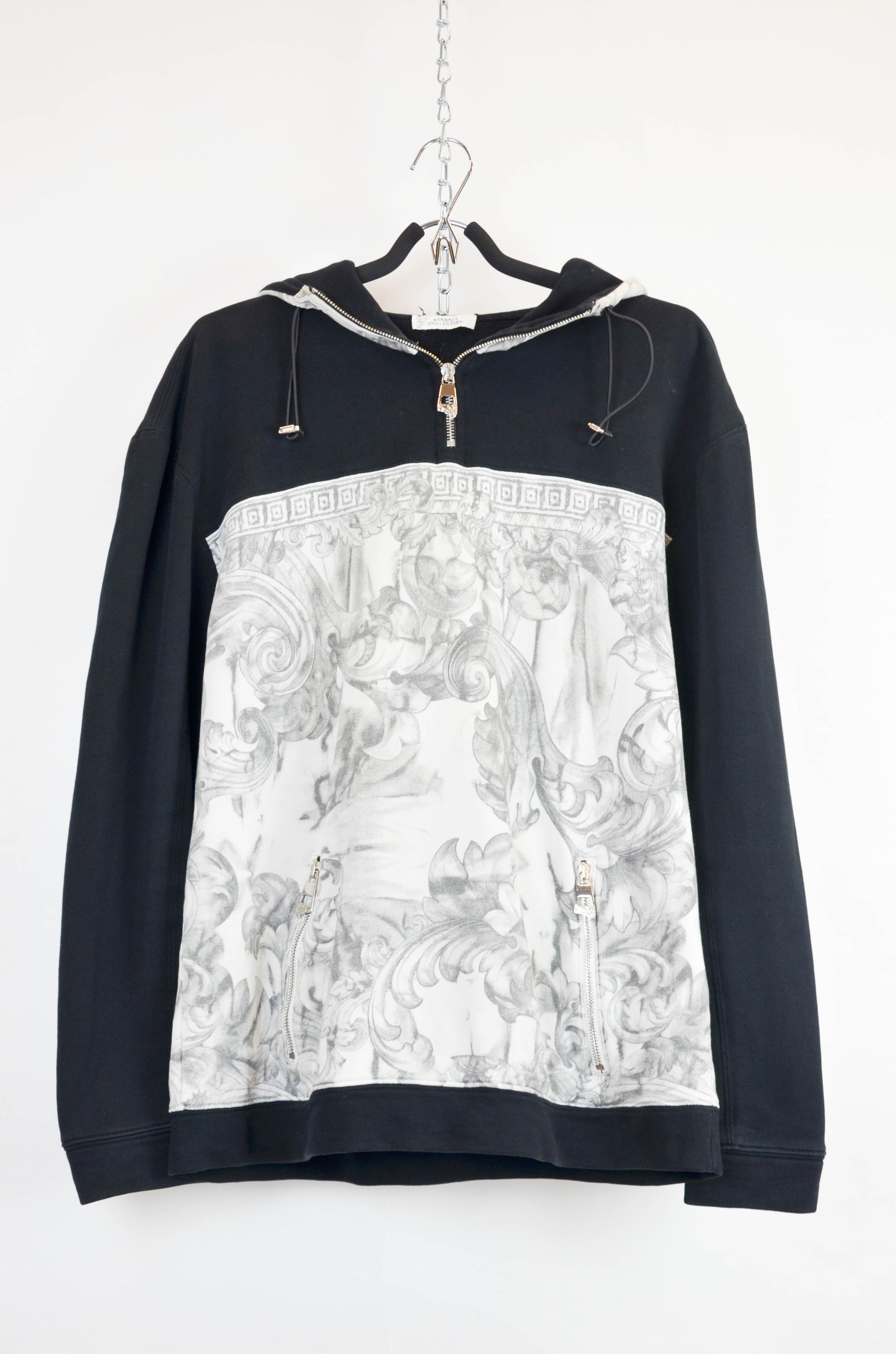 Versace Collection Baroque Print Hoodie Black White – Size L