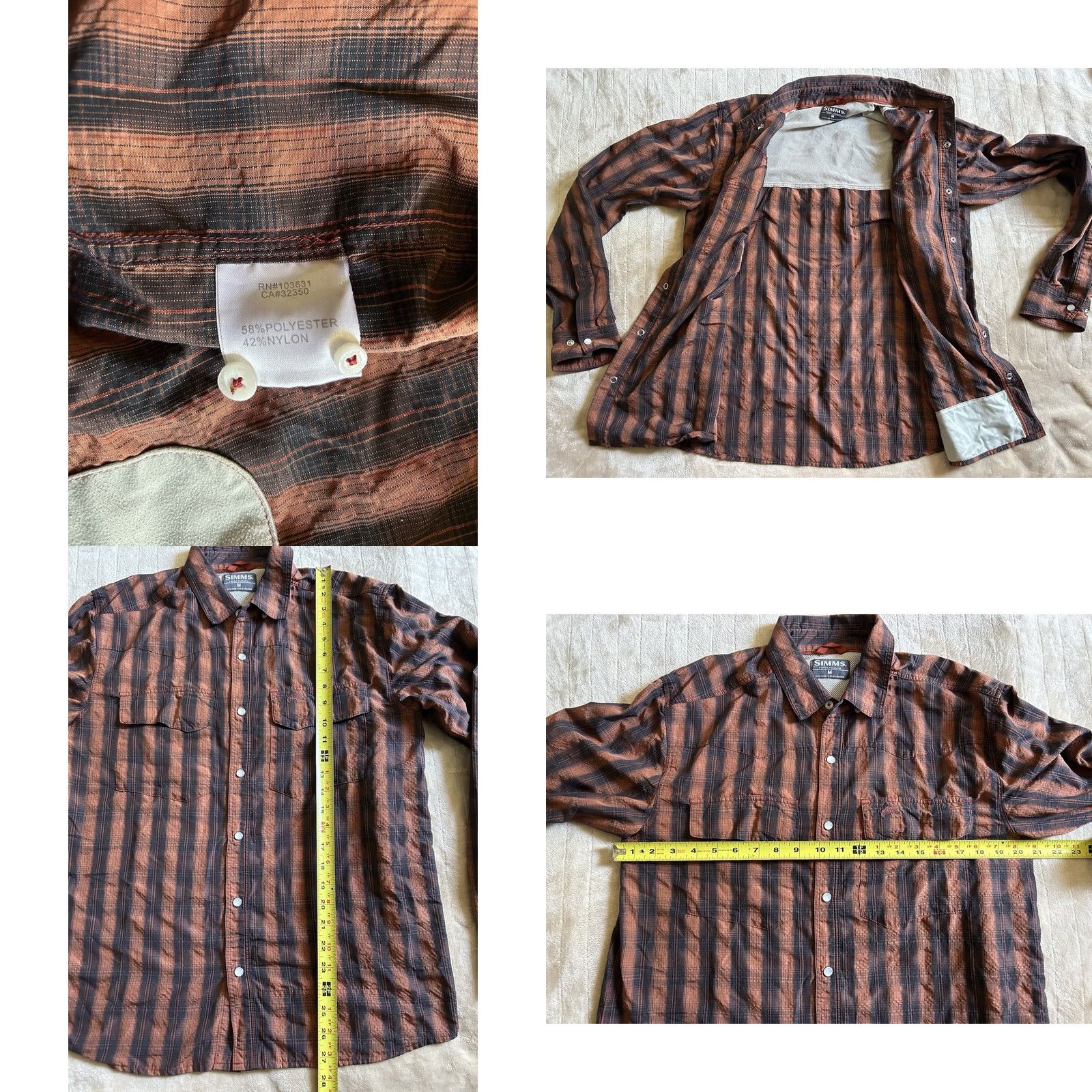 Vintage Simms Shirt Mens Size M Orange Plaid Fishing Long Sleeve Pearl Snap Vented Size US M / EU 48-50 / 2 - 8 Thumbnail