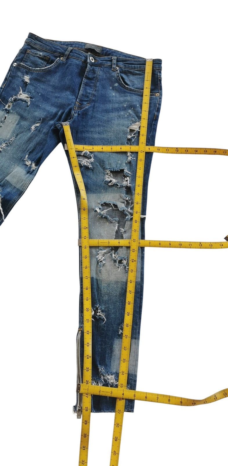 Zara Grunge Zara Distressed Zippered Ankle Slim Jeans, 32x28.5 Size US 32 / EU 48 - 13 Thumbnail