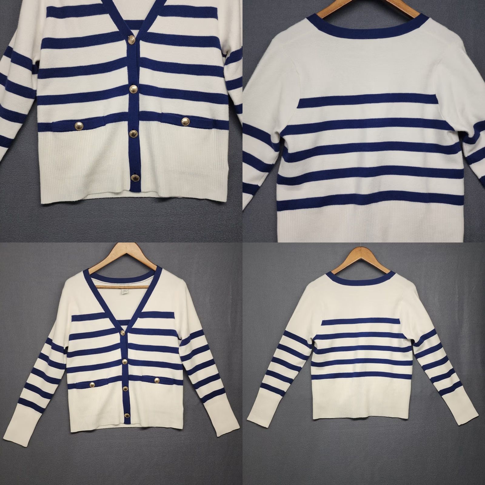 Rachel Zoe VINTAGE Rachel Zoe Cardigan Women Medium Blue Stripe Gold Button Nautical Yacht Boating Cardigan Size M / US 6-8 / IT 42-44 - 8 Thumbnail