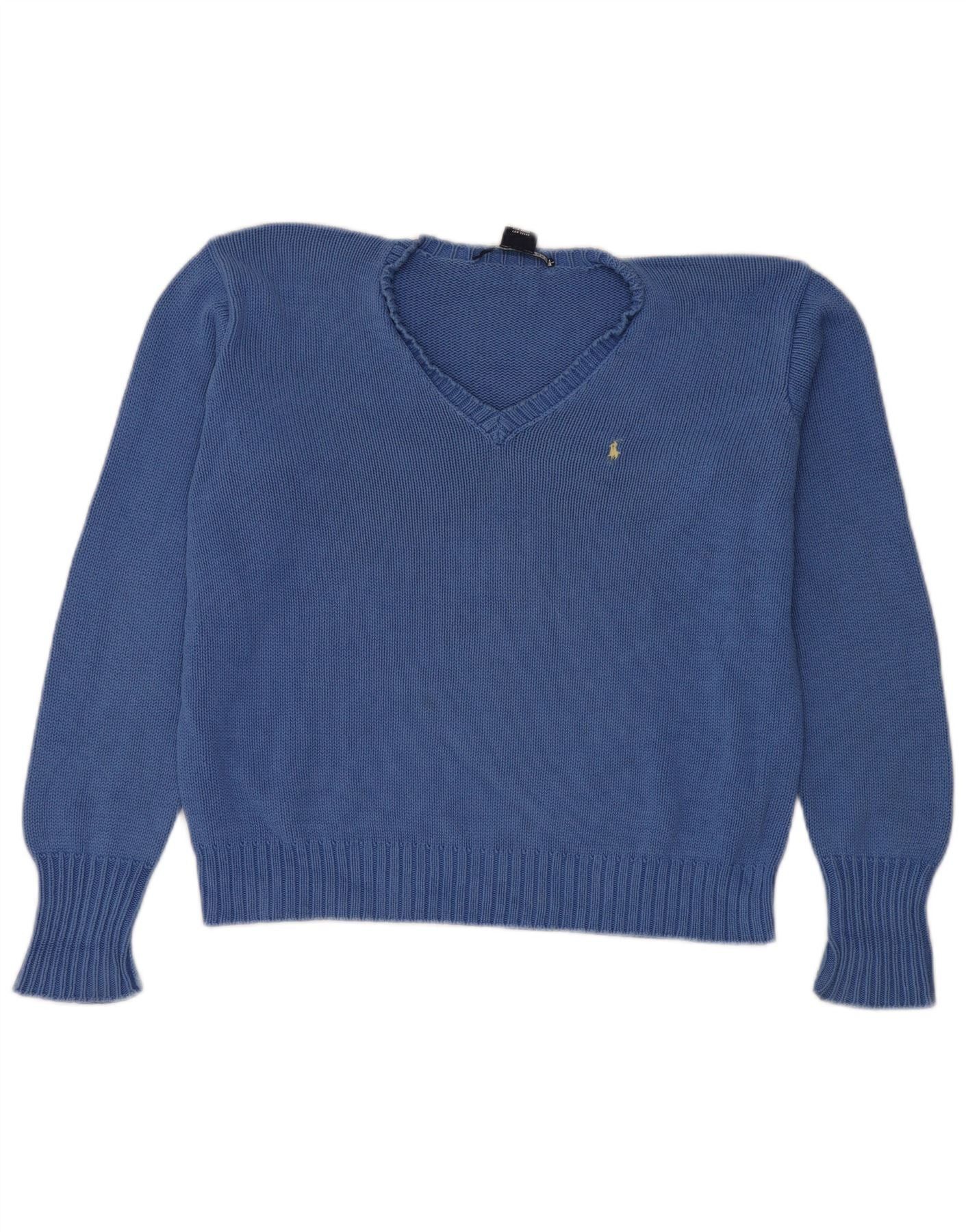 Ralph Lauren Womens Crop Overd V-Neck Jumper Sweater UK 14 Medium Blue Size XL / US 12-14 / IT 48-50 - 1 Thumbnail